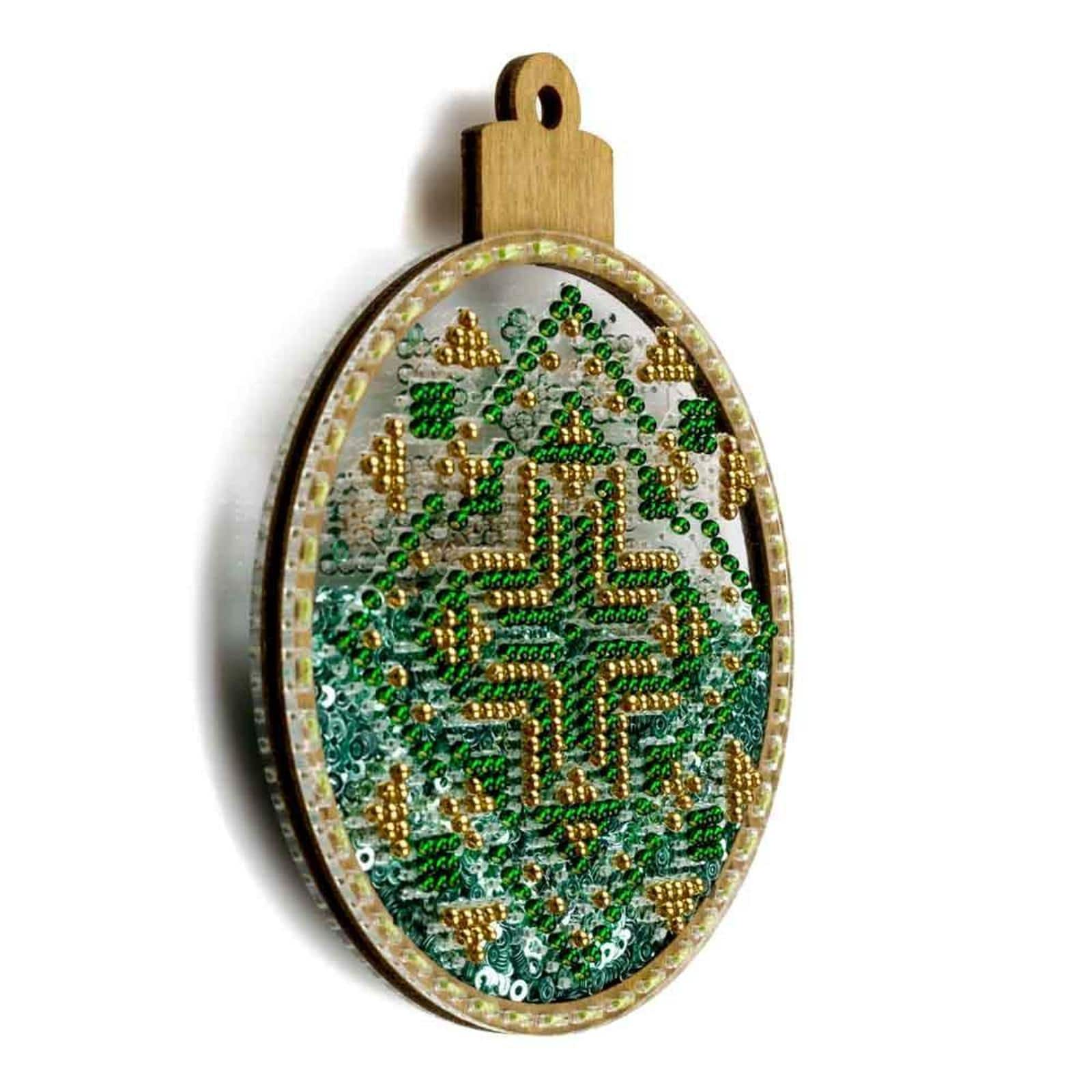 Wonderland Crafts Green &#x26; Gold Ball Ornament Bead Embroidery Kit