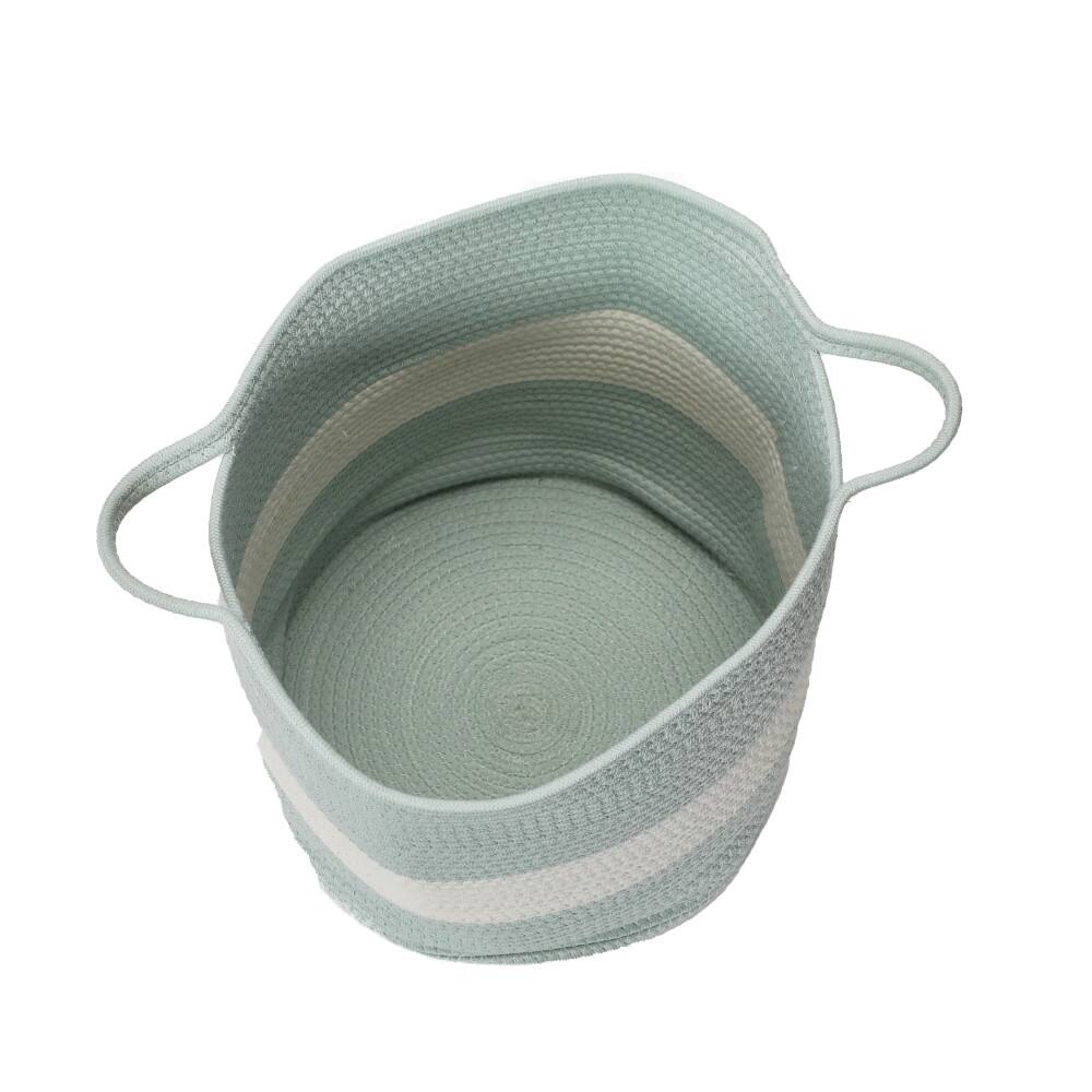 Household Essentials 15" Sky Blue & White Broadband Cotton Rope Basket