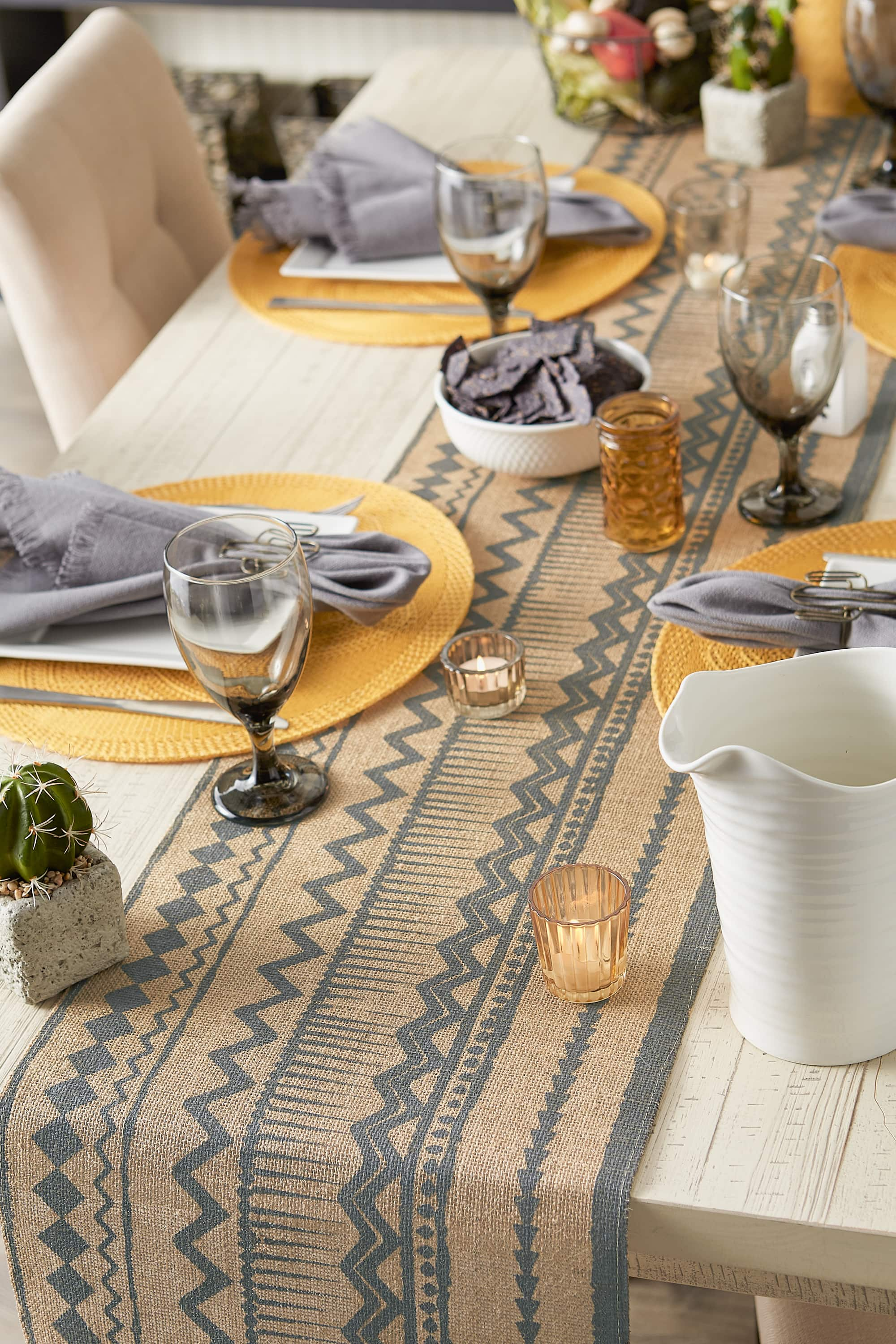 DII&#xAE; Mineral Aztec Print On Natural Jute Table Runner 14x72