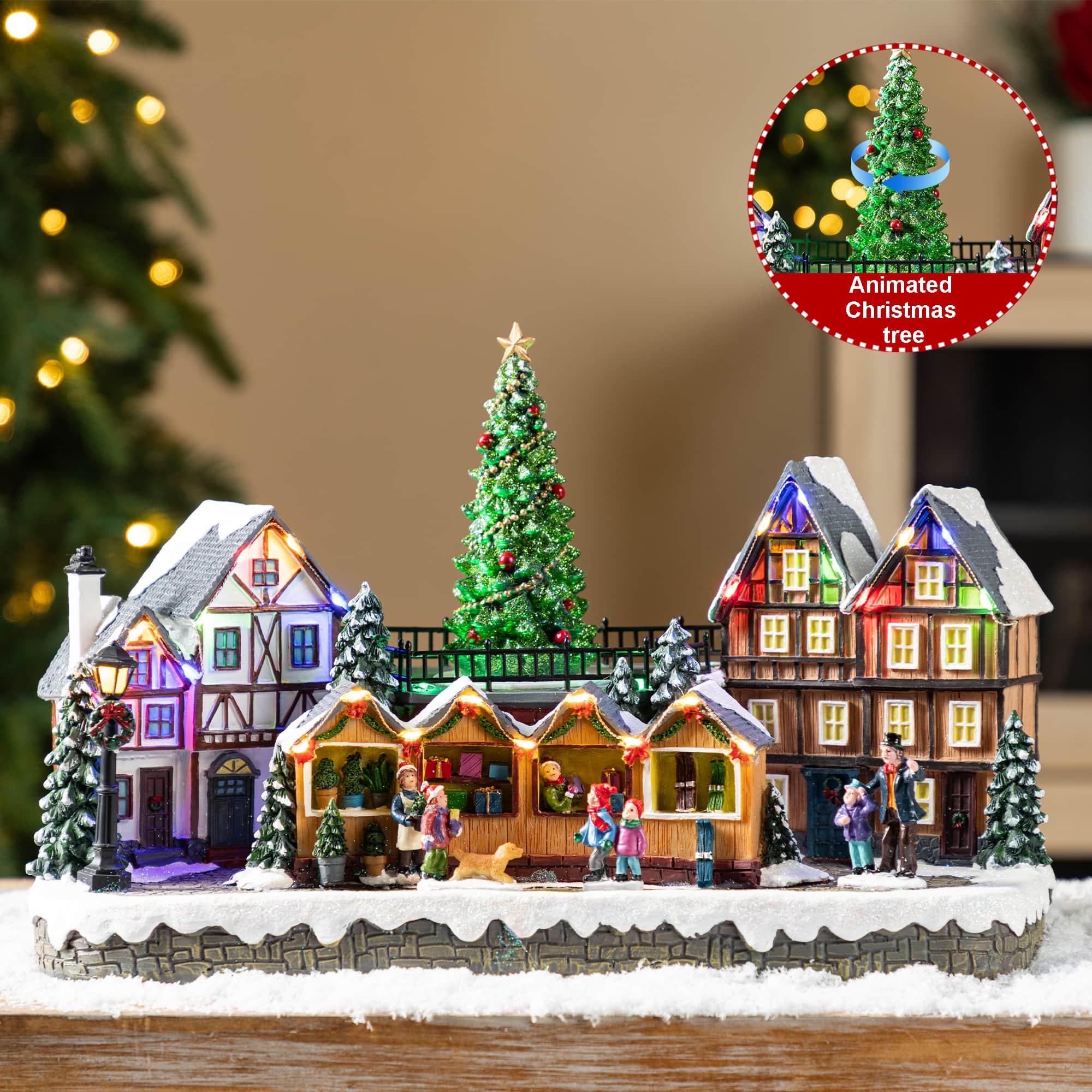 Glitzhome&#xAE; 15.25&#x22; Christmas Oversized Resin Lighted Table Village Decor