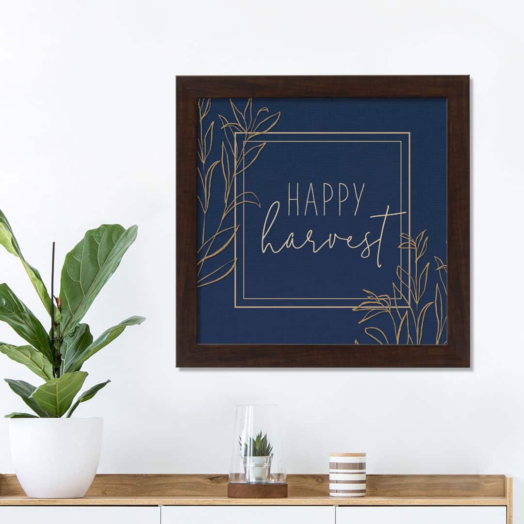 Happy Harvest Blue Walnut Framed Print Under Plexiglass