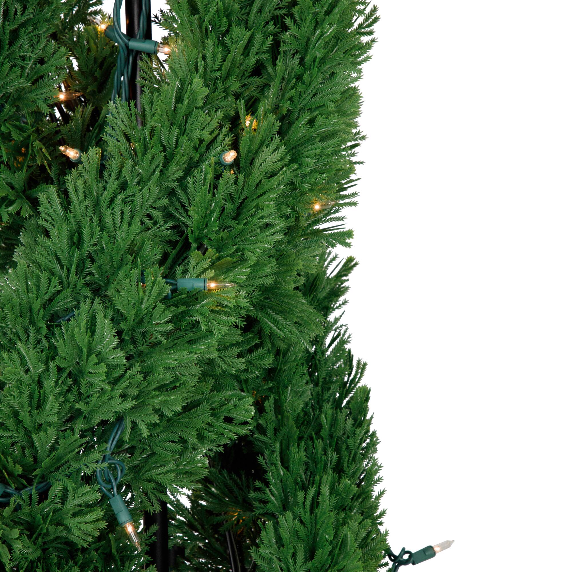 4.5ft. Pre-Lit Artificial Cedar Double Spiral Topiary Tree in Urn Style Pot, Clear Lights
