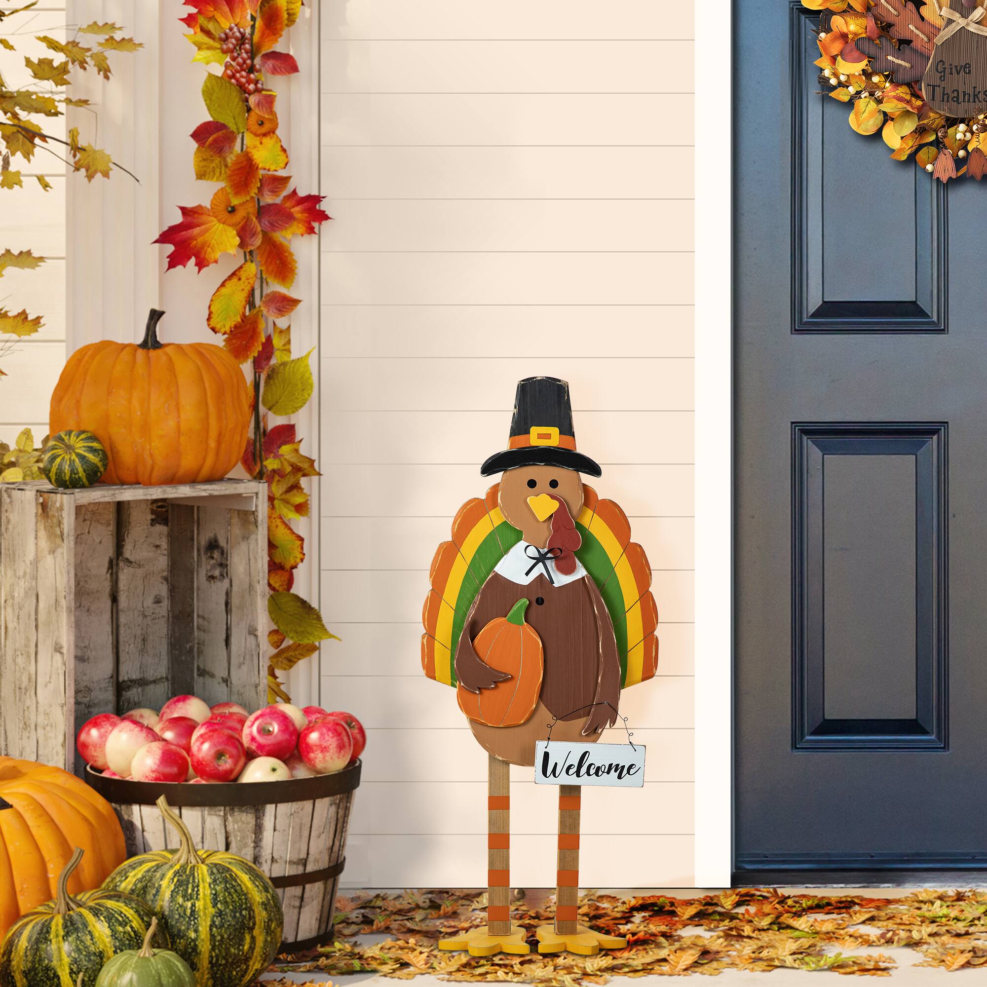 Glitzhome® 30.25" Thanksgiving Wood Turkey Porch Décor