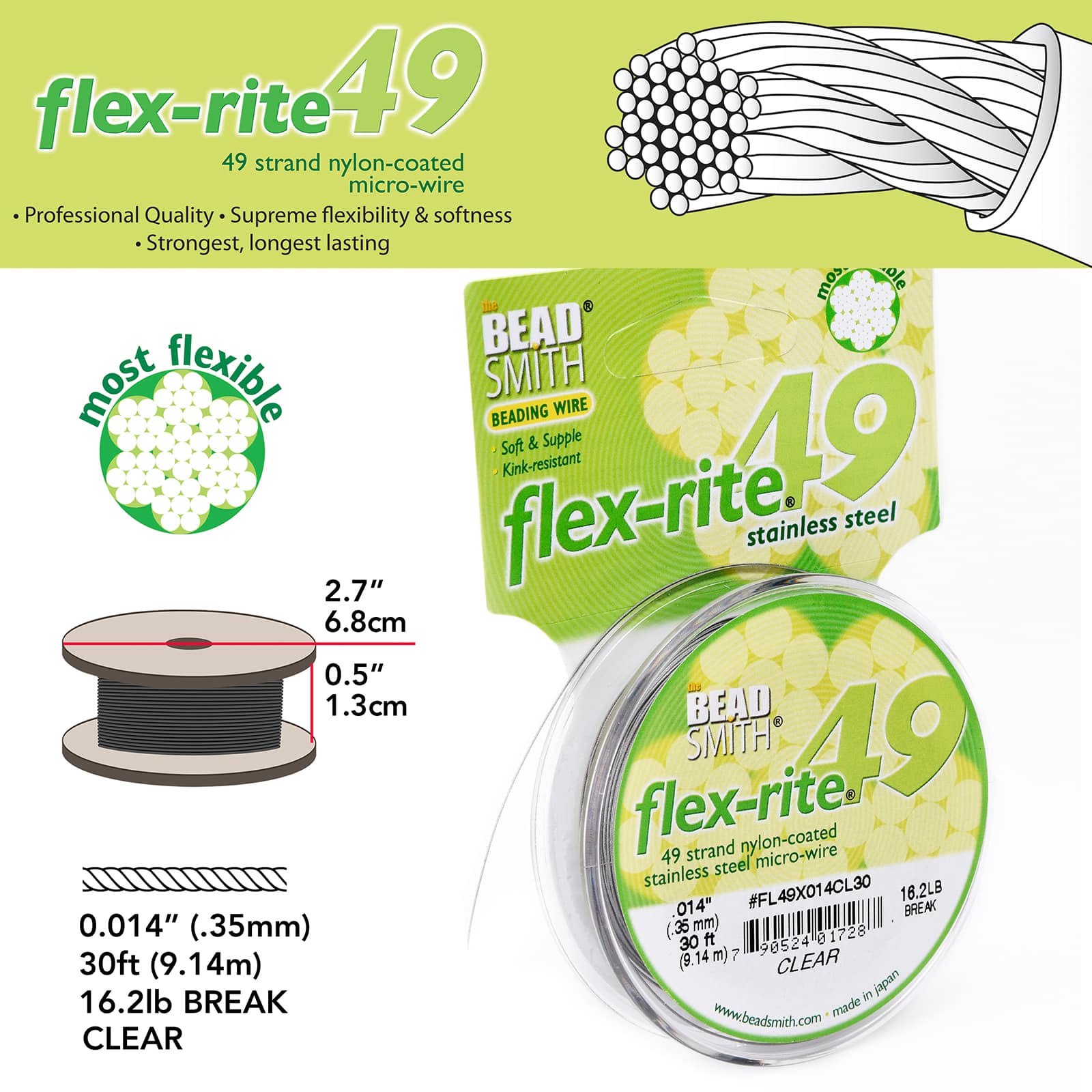 Flex-Rite&#xAE; 0.014&#x22; Clear 49 Strand Beading Wire