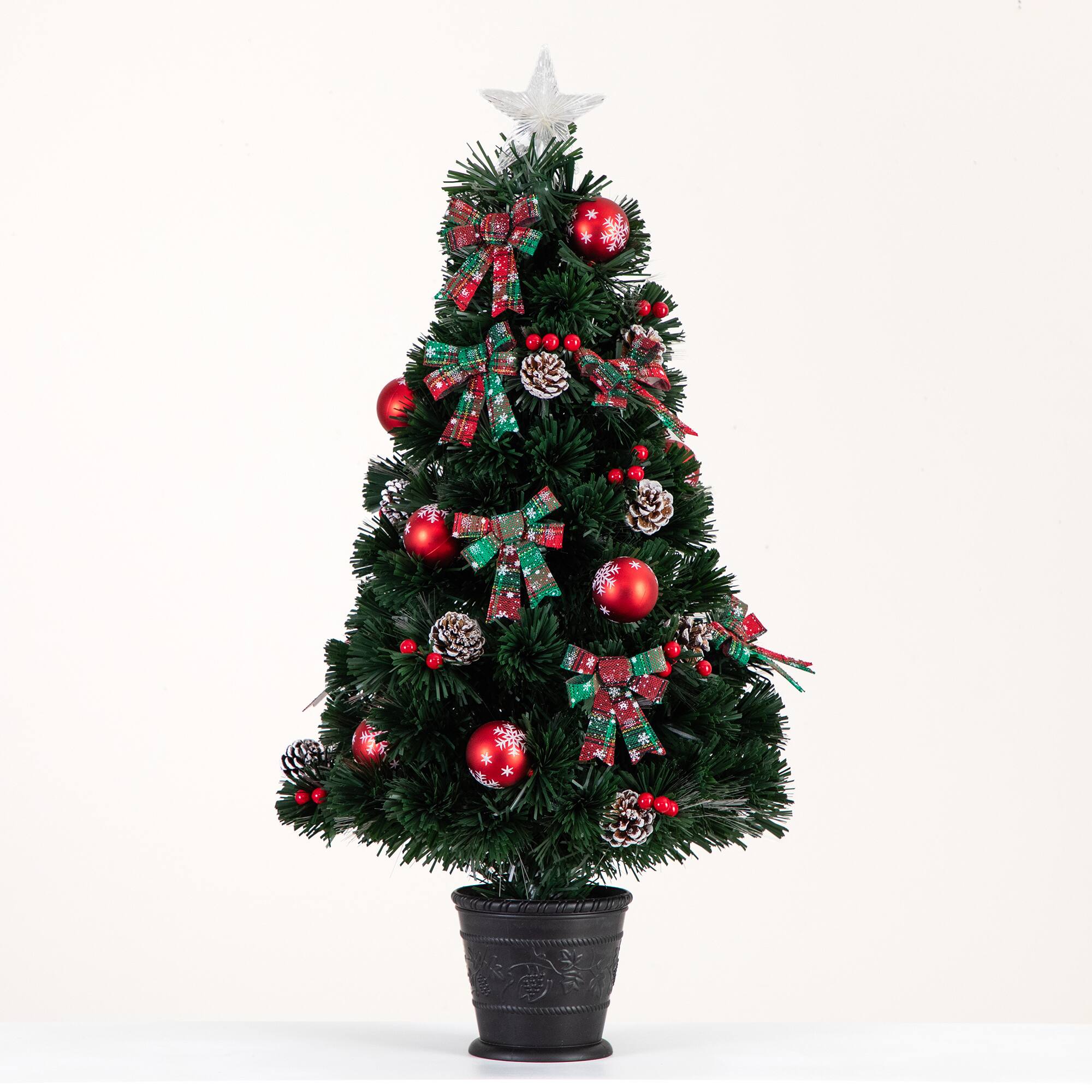 3ft. Pre-Lit Fir Artificial Christmas Tree in Planter, Clear Fiber Optic Lights