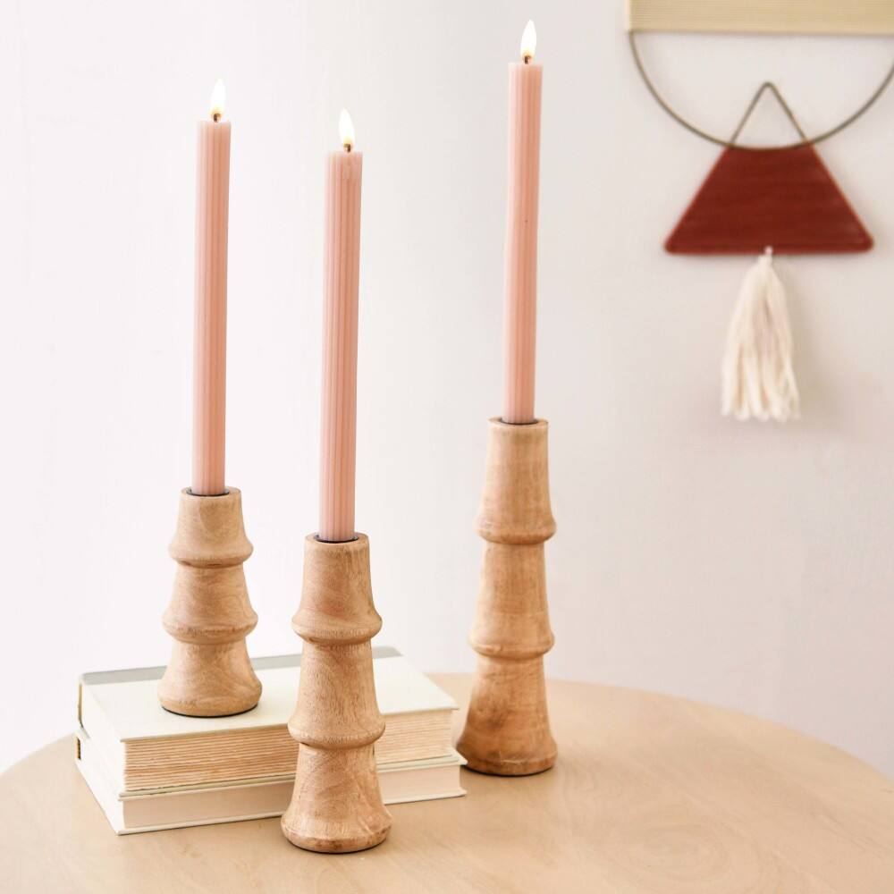 Hello Honey&#xAE; Wooden Waves Taper Candle Holder Set