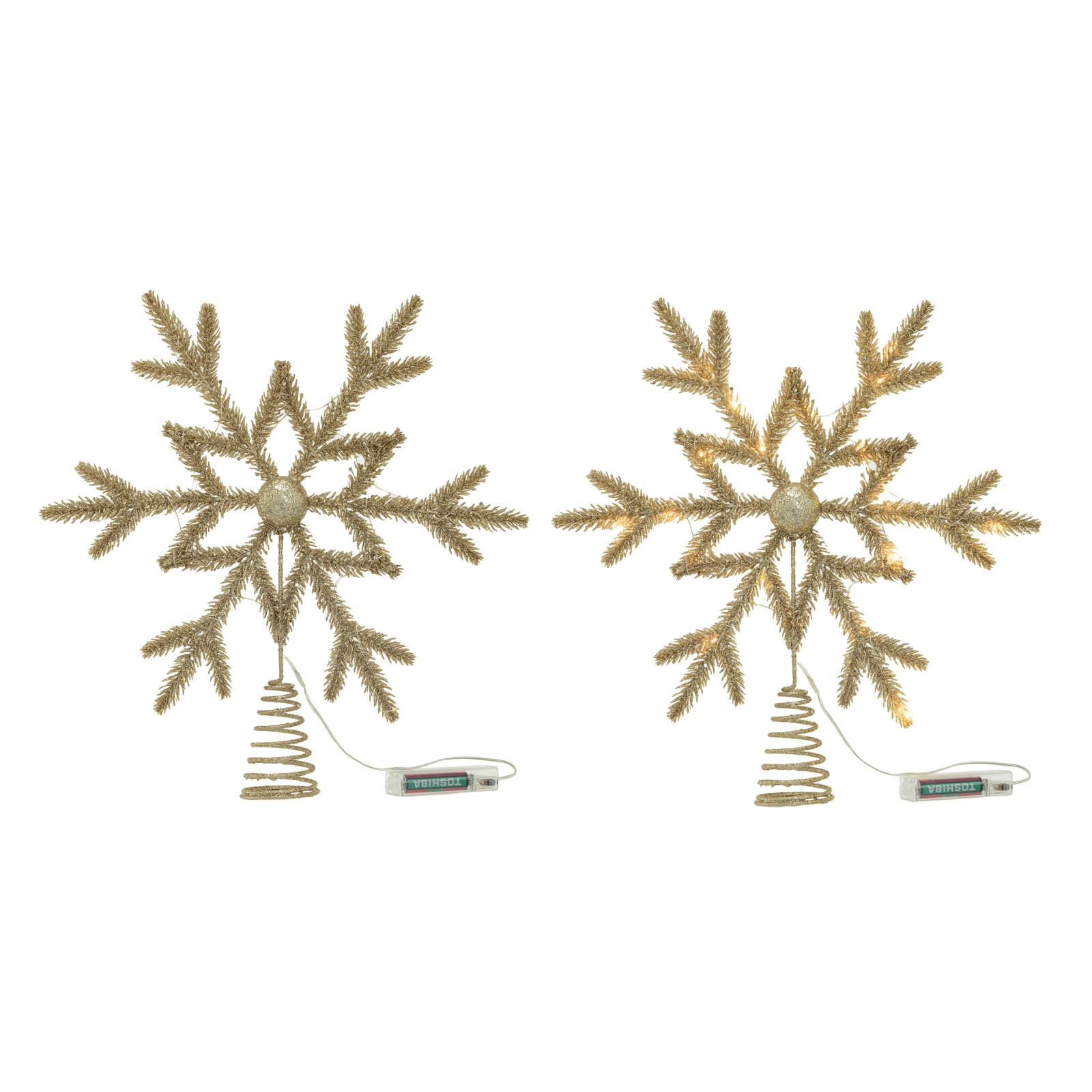 14&#x22; Champagne Plastic &#x26; Metal LED Snowflake Tree Topper with Glitter