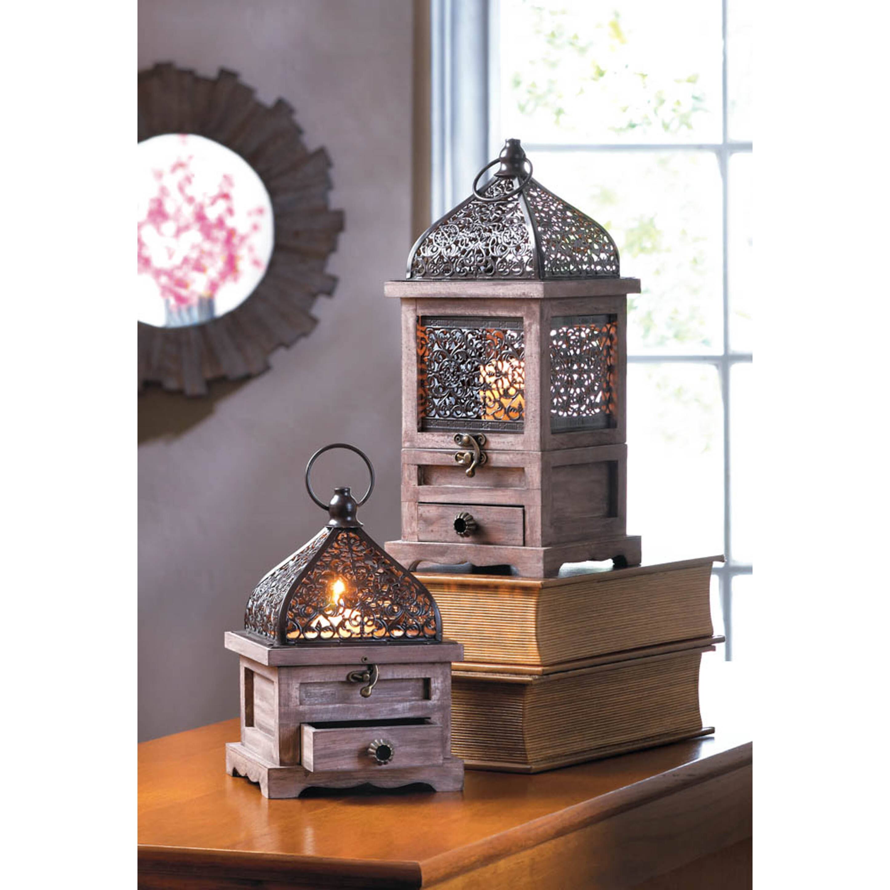 14&#x27;&#x27; Flip-Top Wooden Lantern