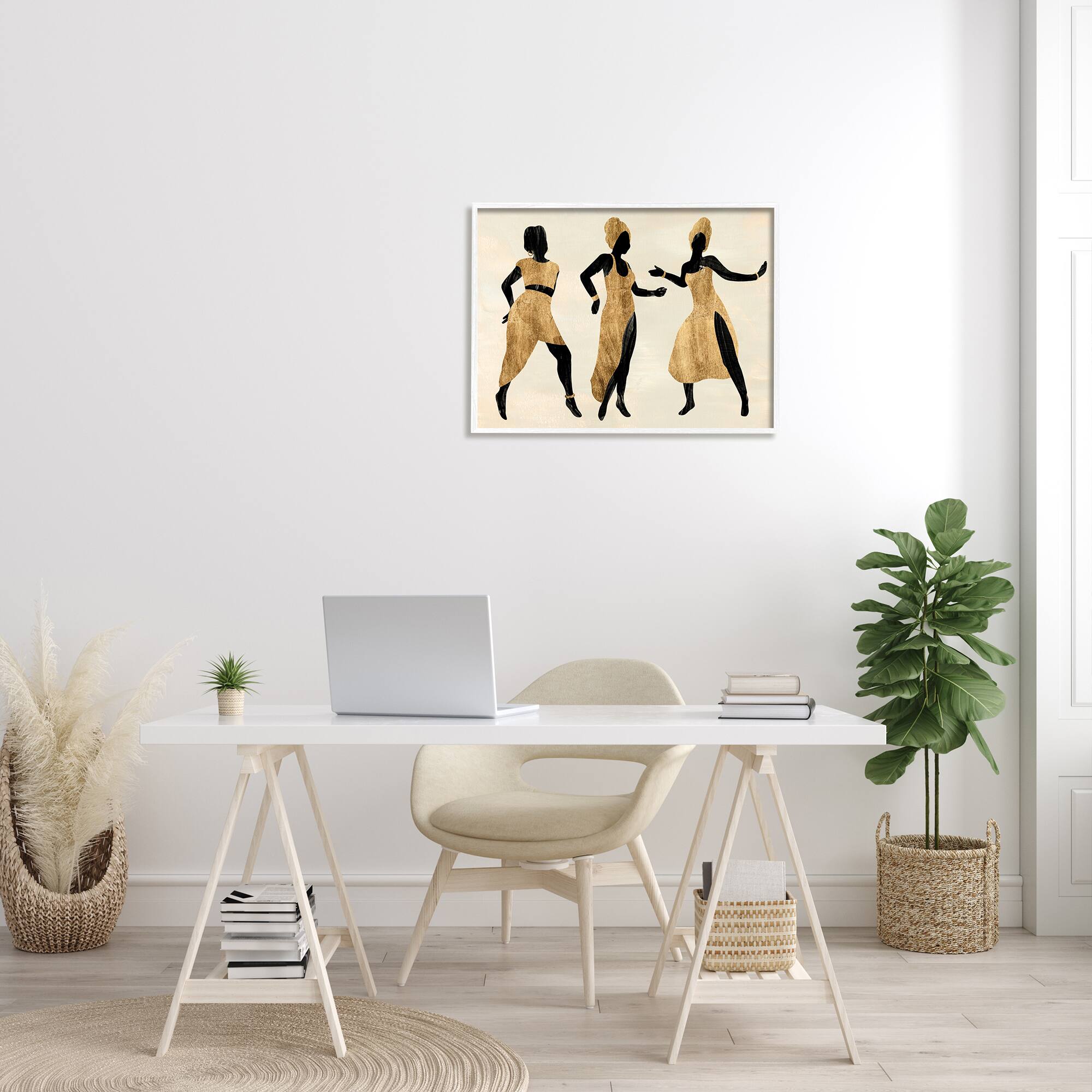 Stupell Industries Powerful Women Dancing  African Glam Fashion Black Beige in White Frame Wall Art