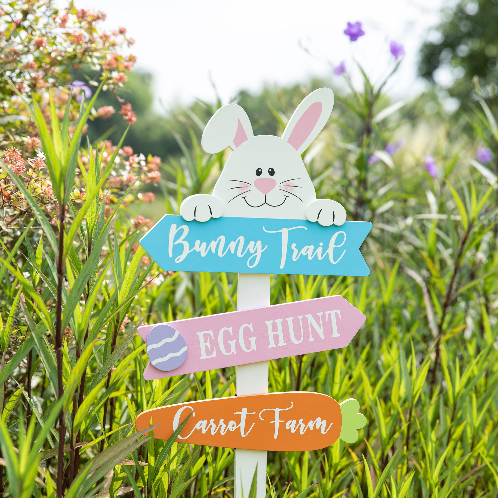 Glitzhome® 36" Wooden Easter Bunny Yard Stake