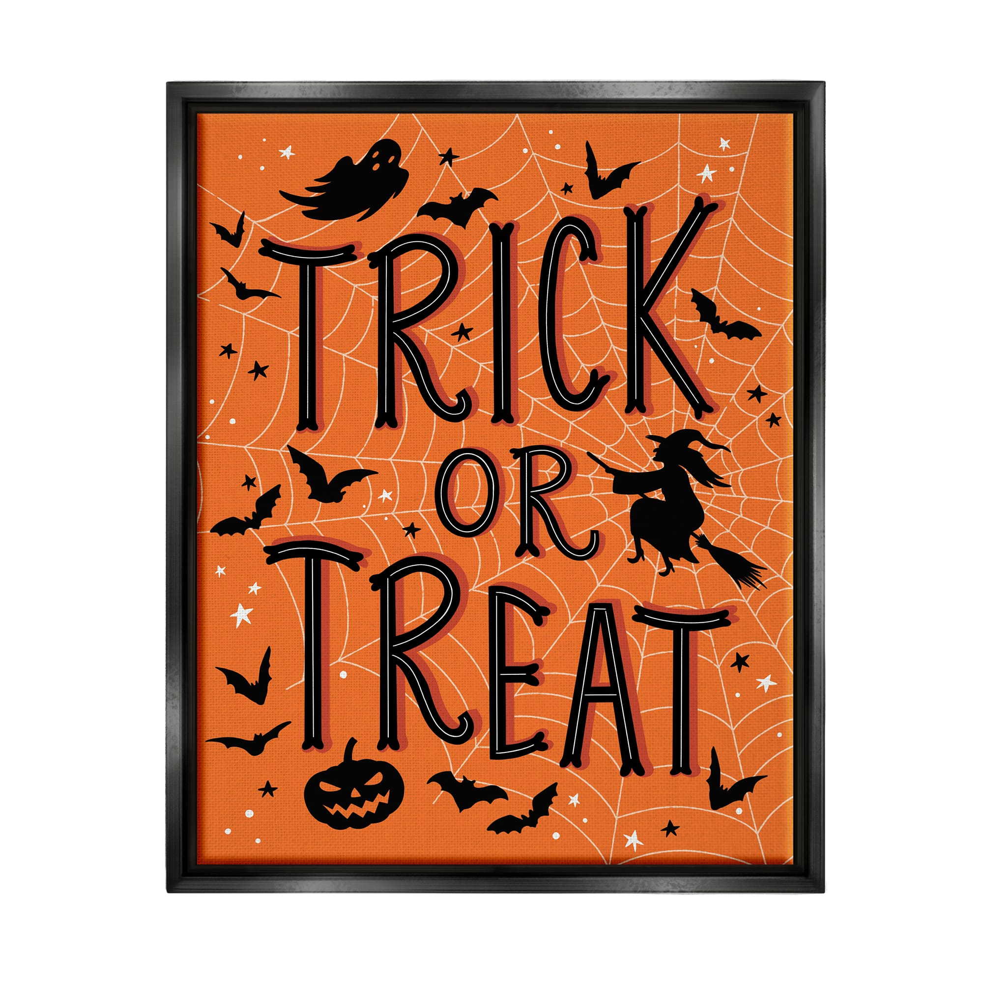 Stupell Industries Trick Or Treat Spider Web Framed Floater Canvas Wall Art