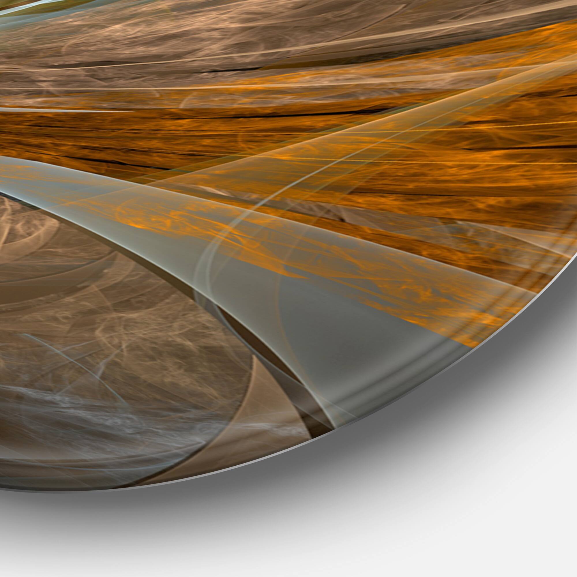 Designart Contemporary Symmetrical Yellow Fractal Flower Large Metal Wall Art Disc