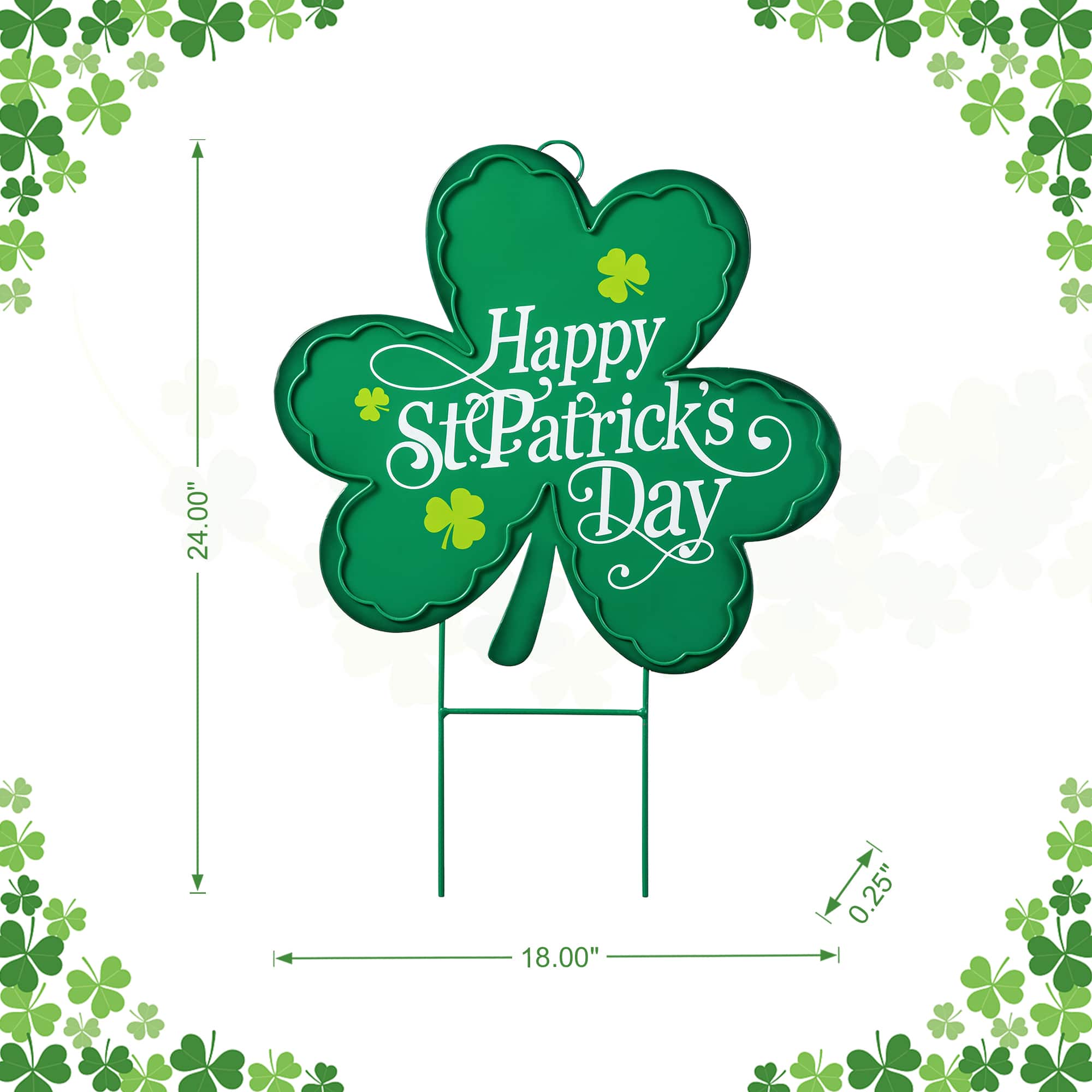 Glitzhome® 24" St. Patrick's Metal Shamrock Yard Stake