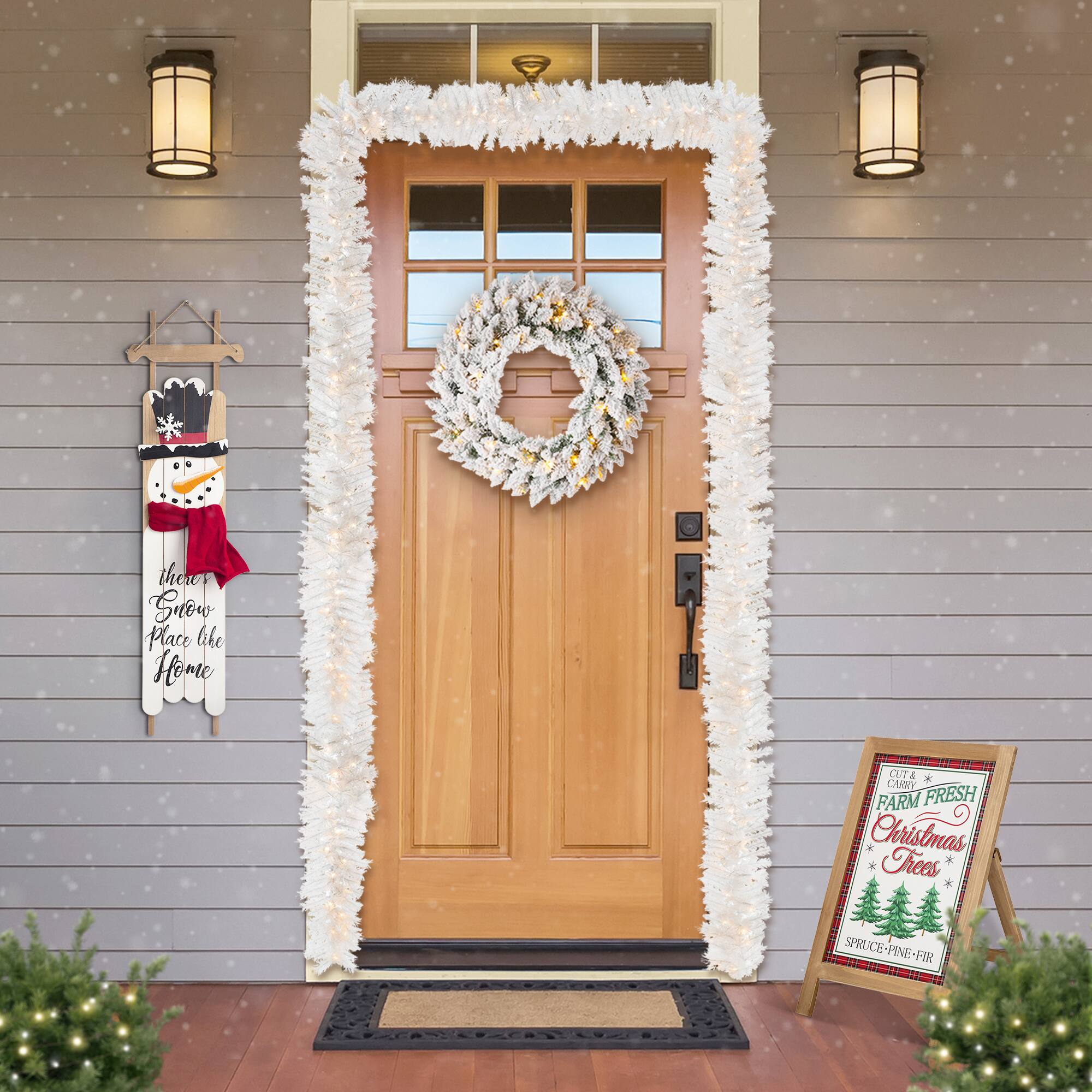 Glitzhome&#xAE; 9ft. Pre-Lit White Pine Christmas Garland with LED Lights and Timer