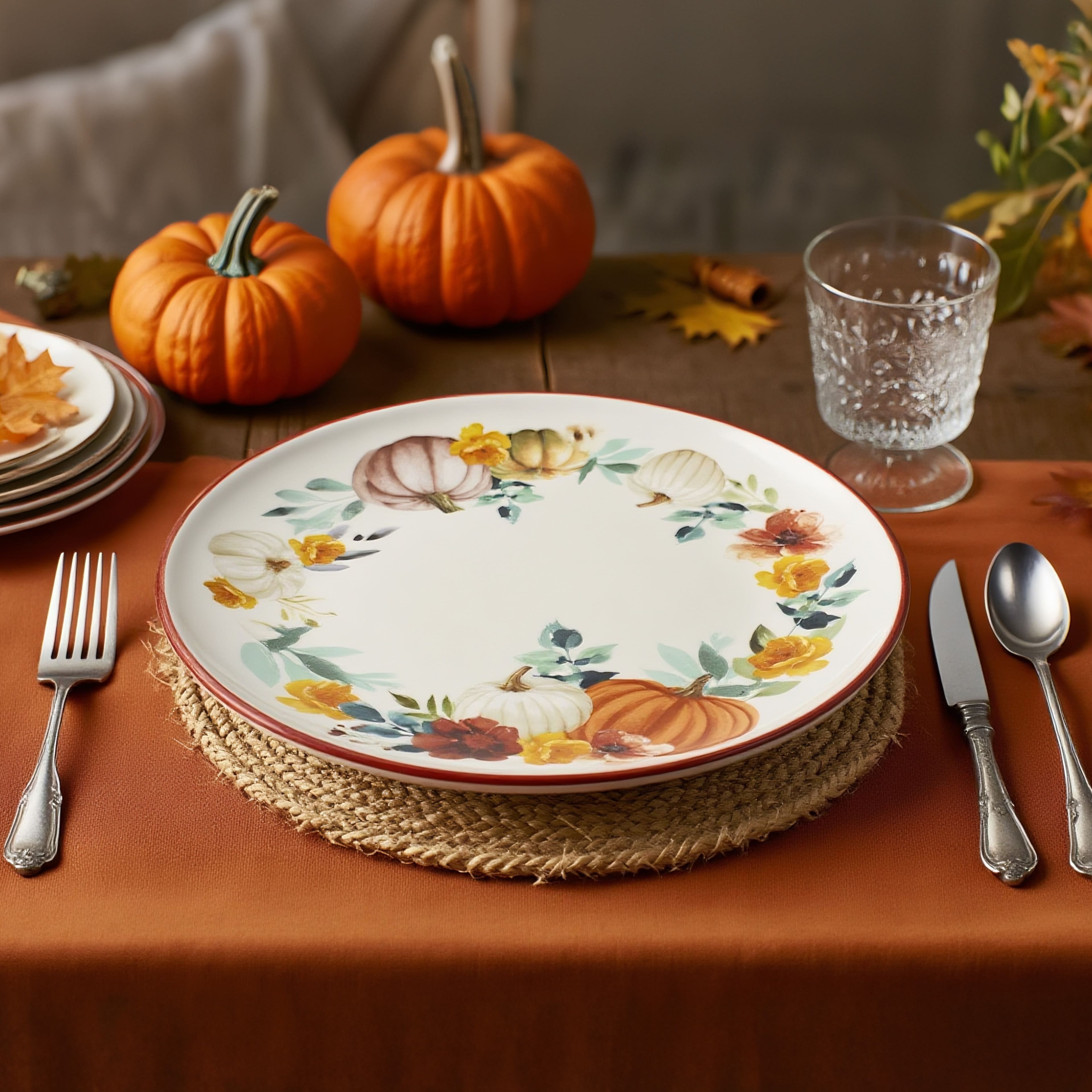 10.5&#x22; Pumpkin &#x26; Fall Florals Dinner Plate by Ashland&#xAE;