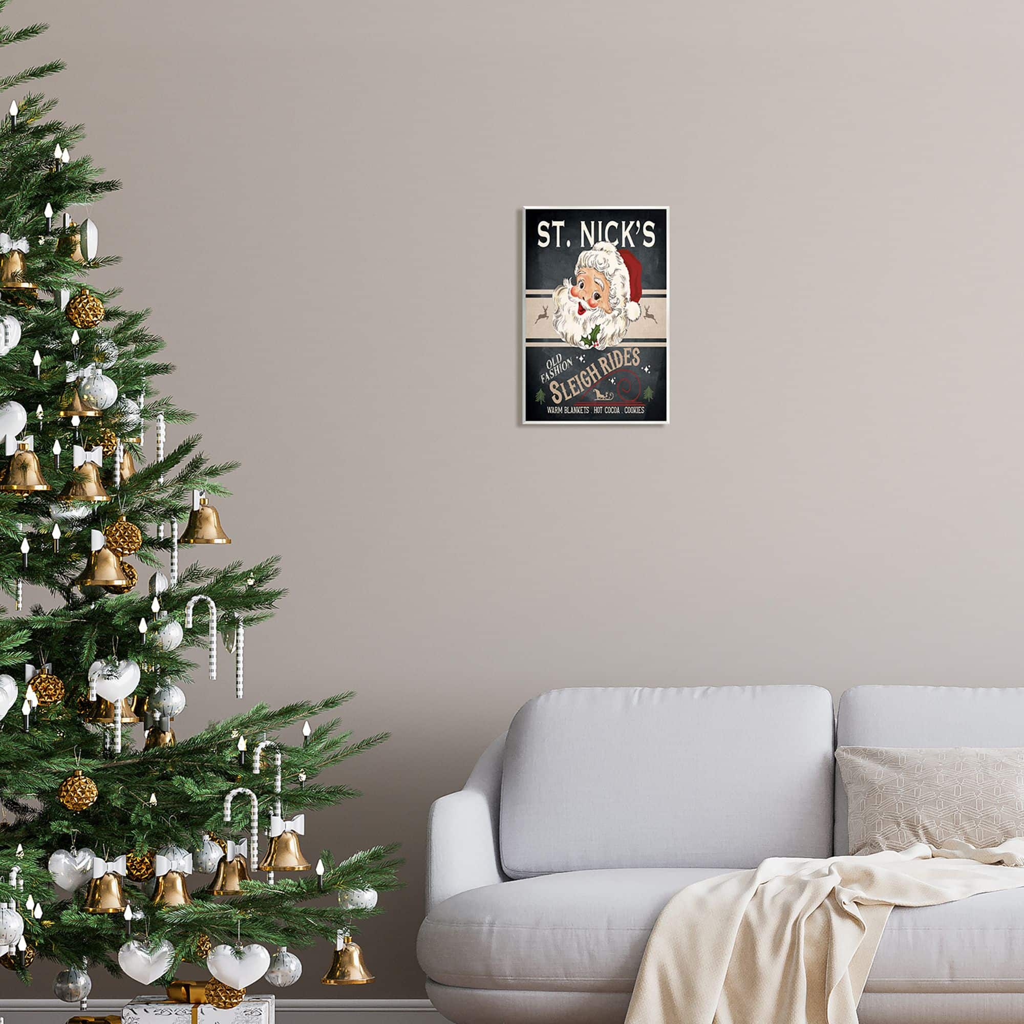 Stupell Industries St. Nick's Sleigh Rides Vintage Style Sign Wall Plaque Art