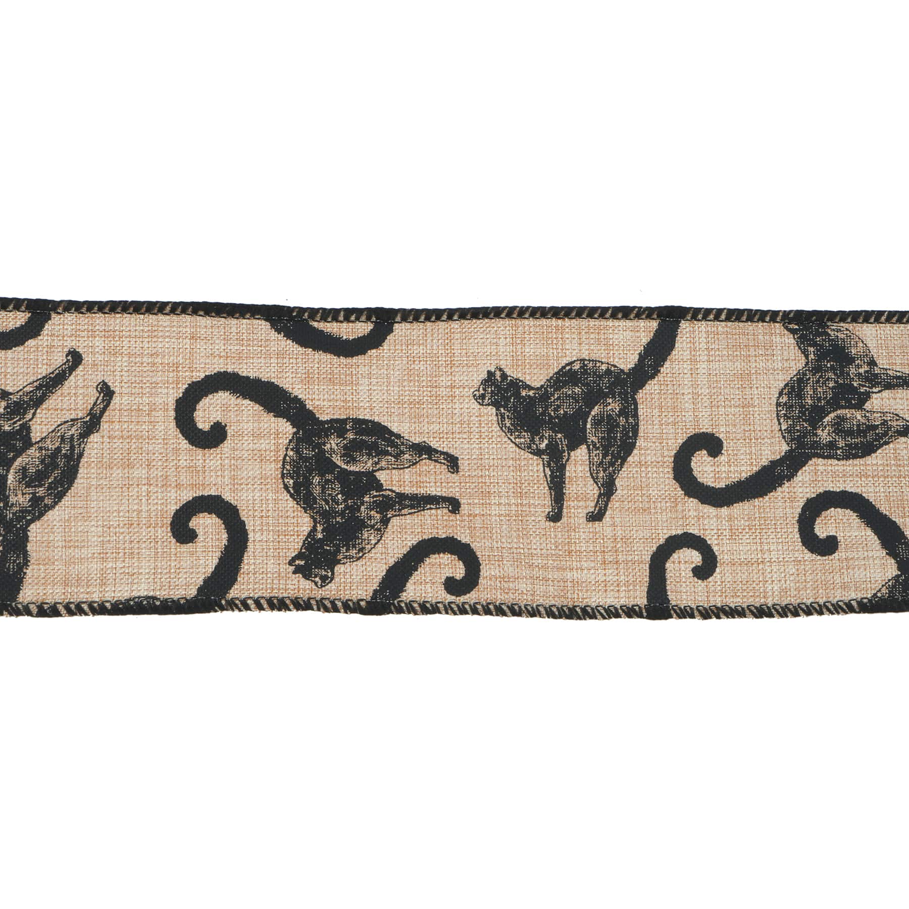 2.5&#x22; x 20ft. Black Cats Wired Faux Burlap Ribbon by Celebrate It&#xAE; Halloween