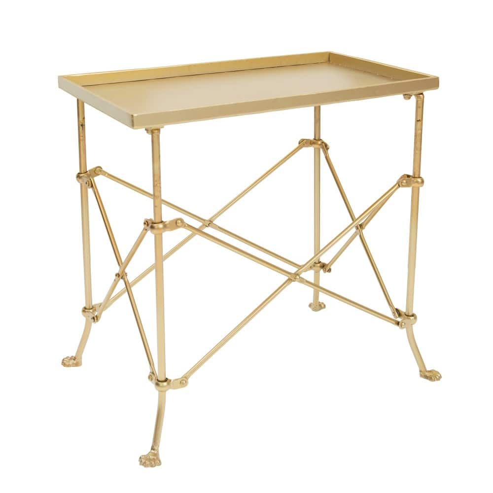 20&#x22; Gold Tray-Style Rectangle Metal Accent Table