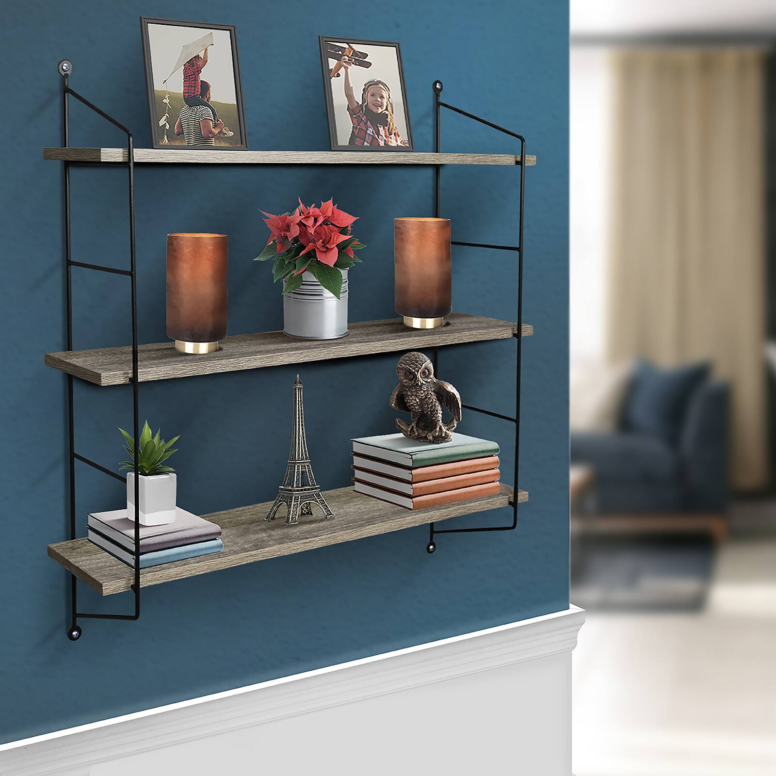 Sorbus 3-Tier Rustic Floating Shelf