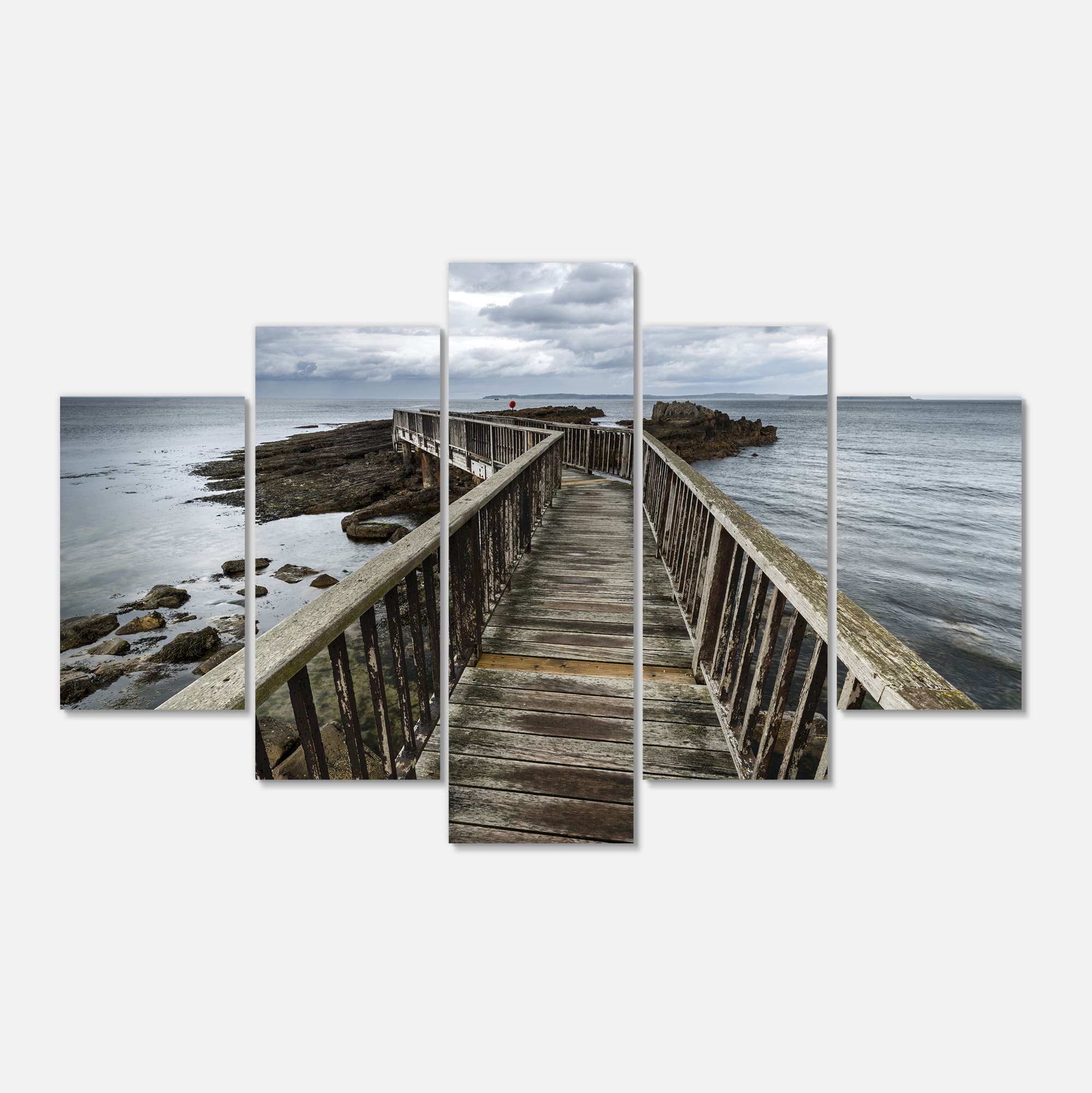 Designart - Wooden Pier on North Irish Coastline - Sea Bridge Canvas Art Print