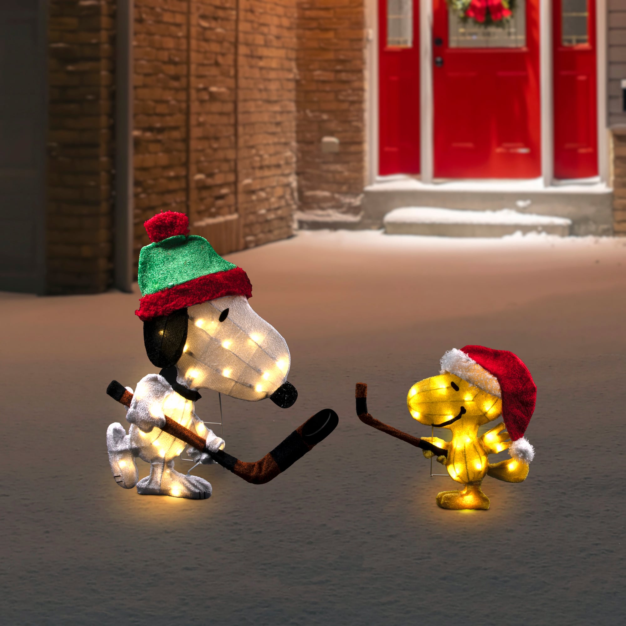 28" Lighted Snoopy & Woodstock Play Hockey Outdoor Christmas Yard Decoration