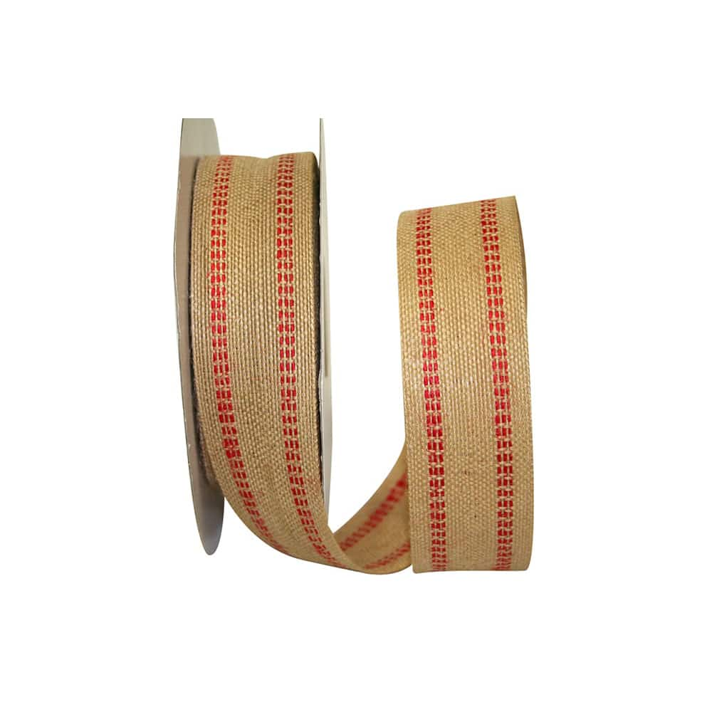 JAM Paper 1.5" x 25yd. Red Striped Jute Ribbon