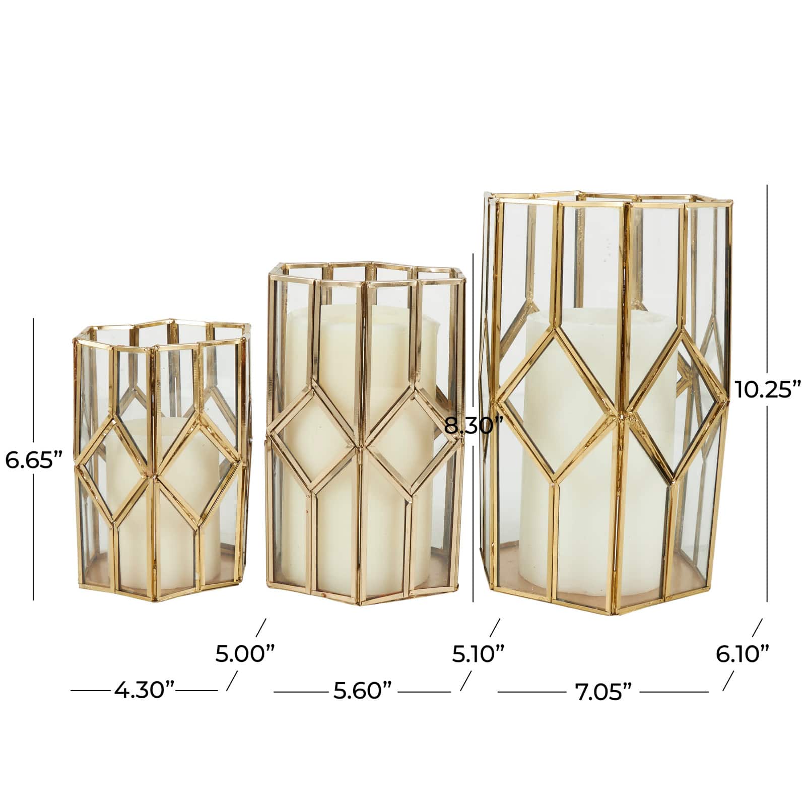 CosmoLiving by Cosmopolitan Gold Line & Diamond Hexagon Candle Lantern Set