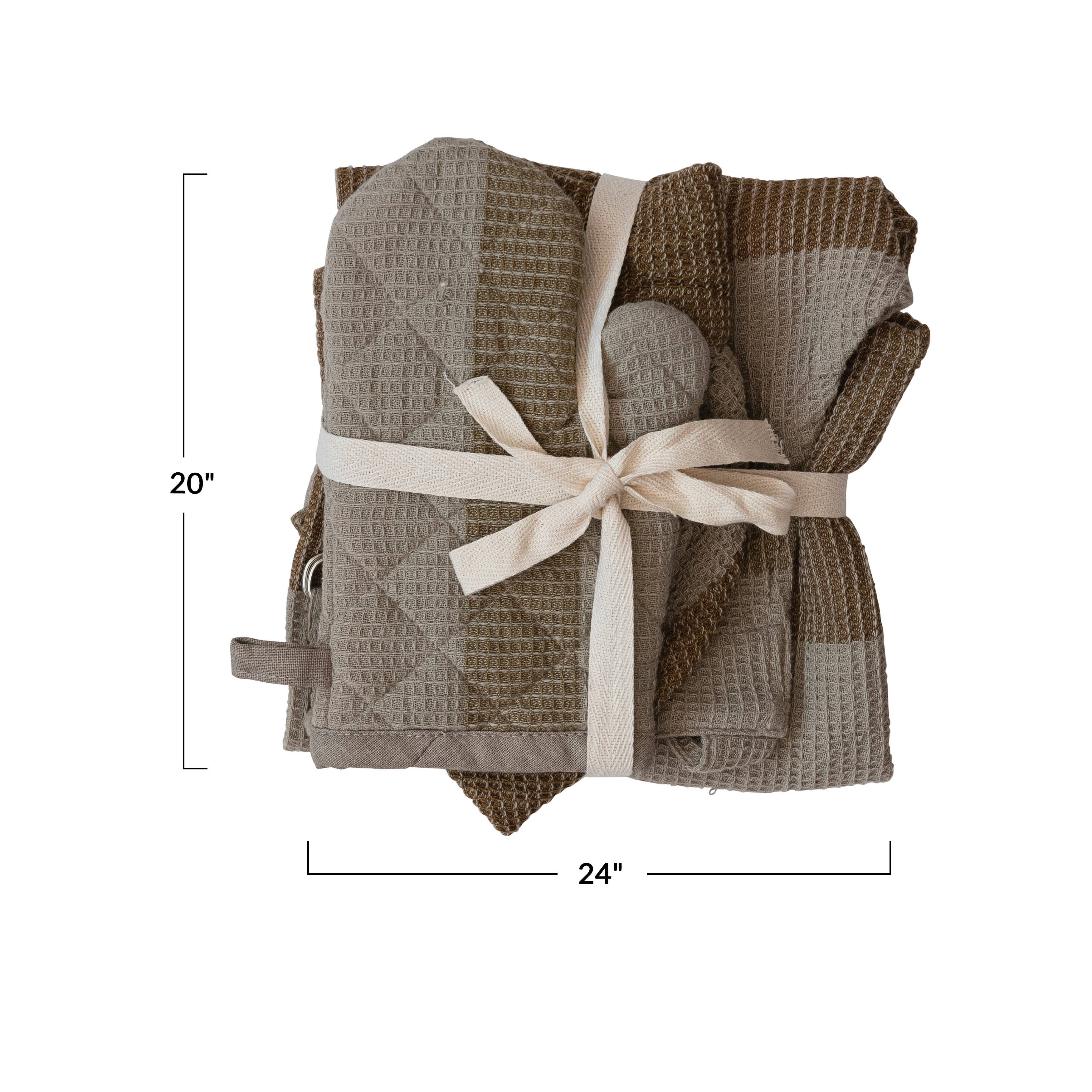 Hello Honey&#xAE; Beige &#x26; Gray Child Apron, Chef Hat &#x26; Oven Mitt Set