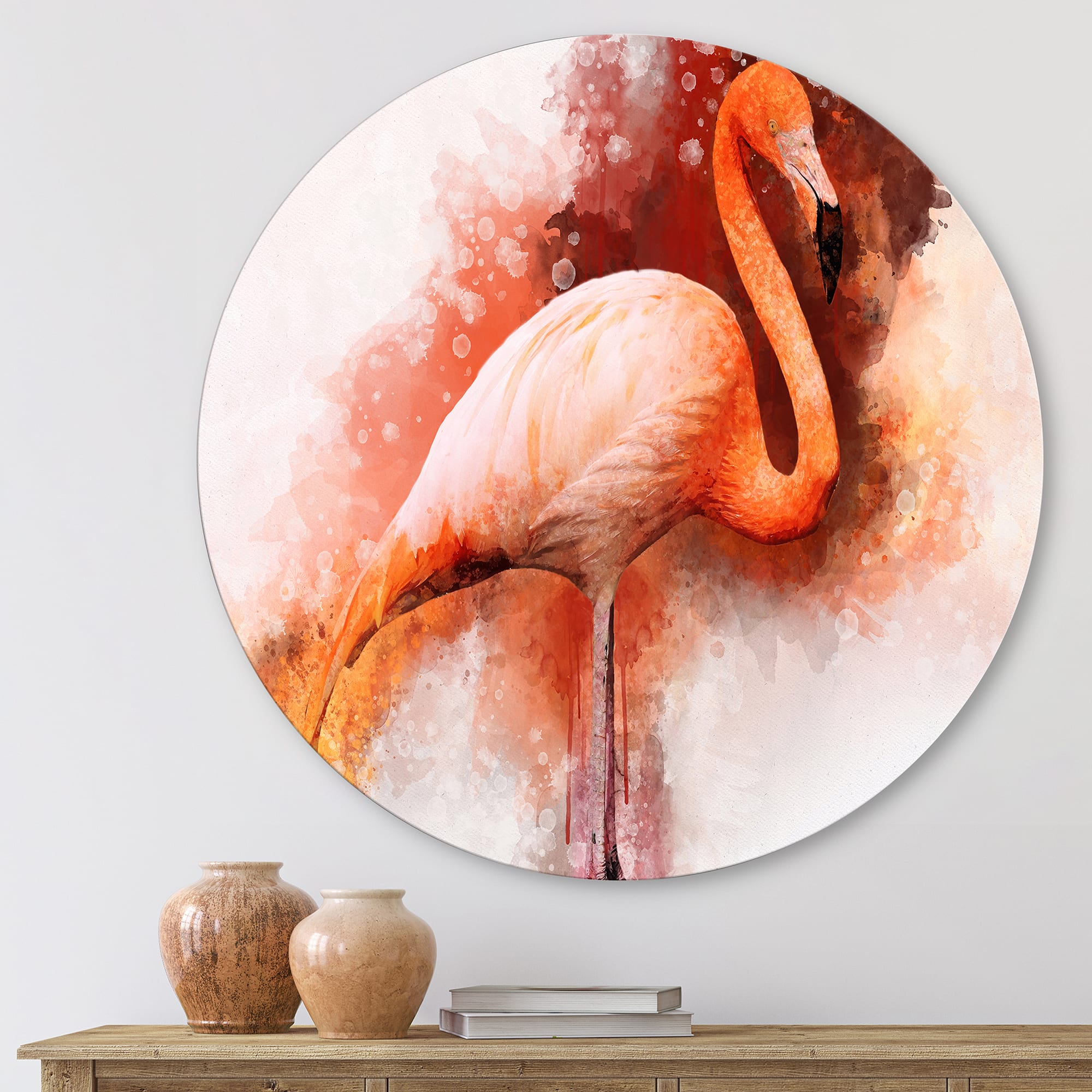 Designart - Portrait of Pink Flamingo II - Farmhouse Metal Circle Wall Art