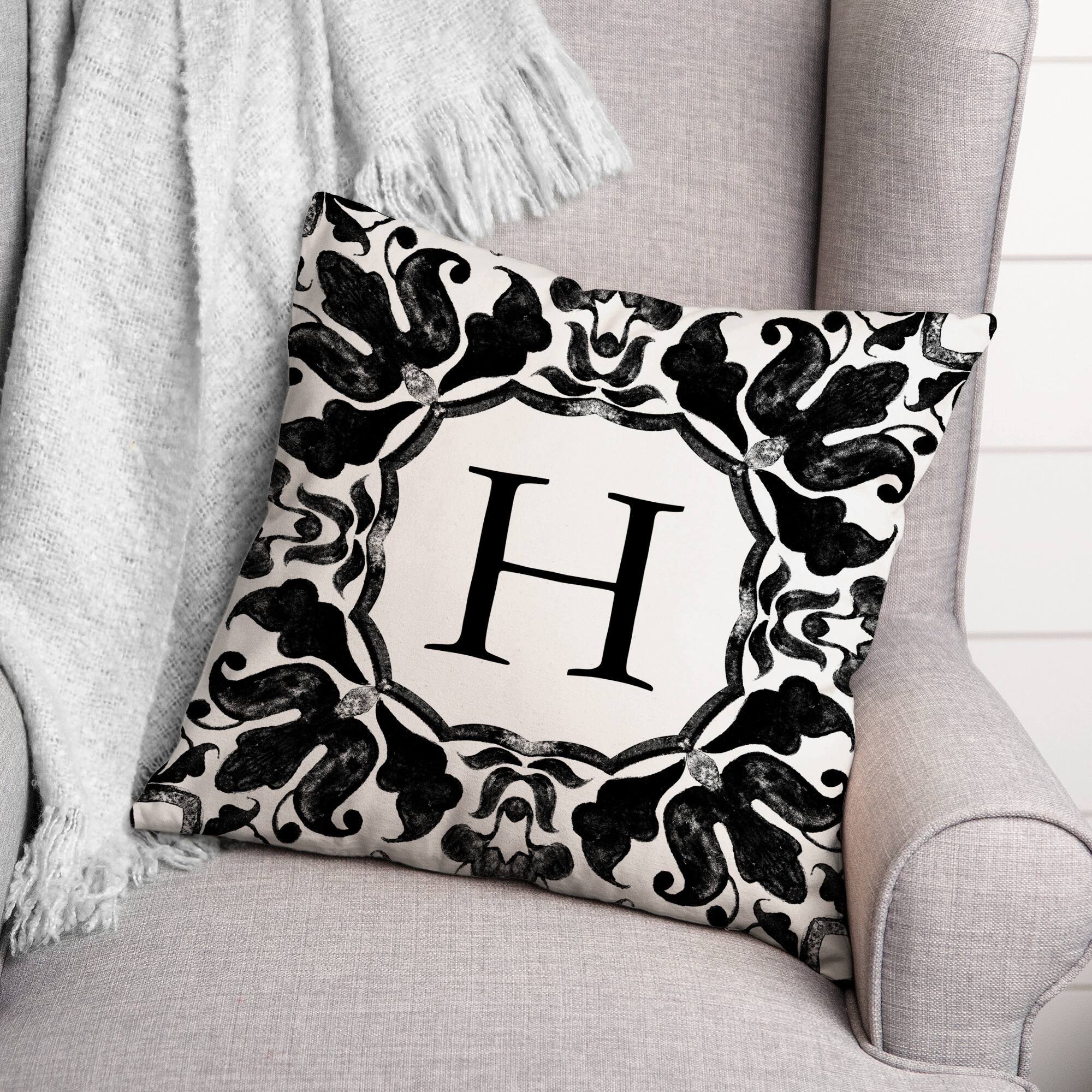 Black &#x26; White Monogram Indoor/Outdoor Pillow