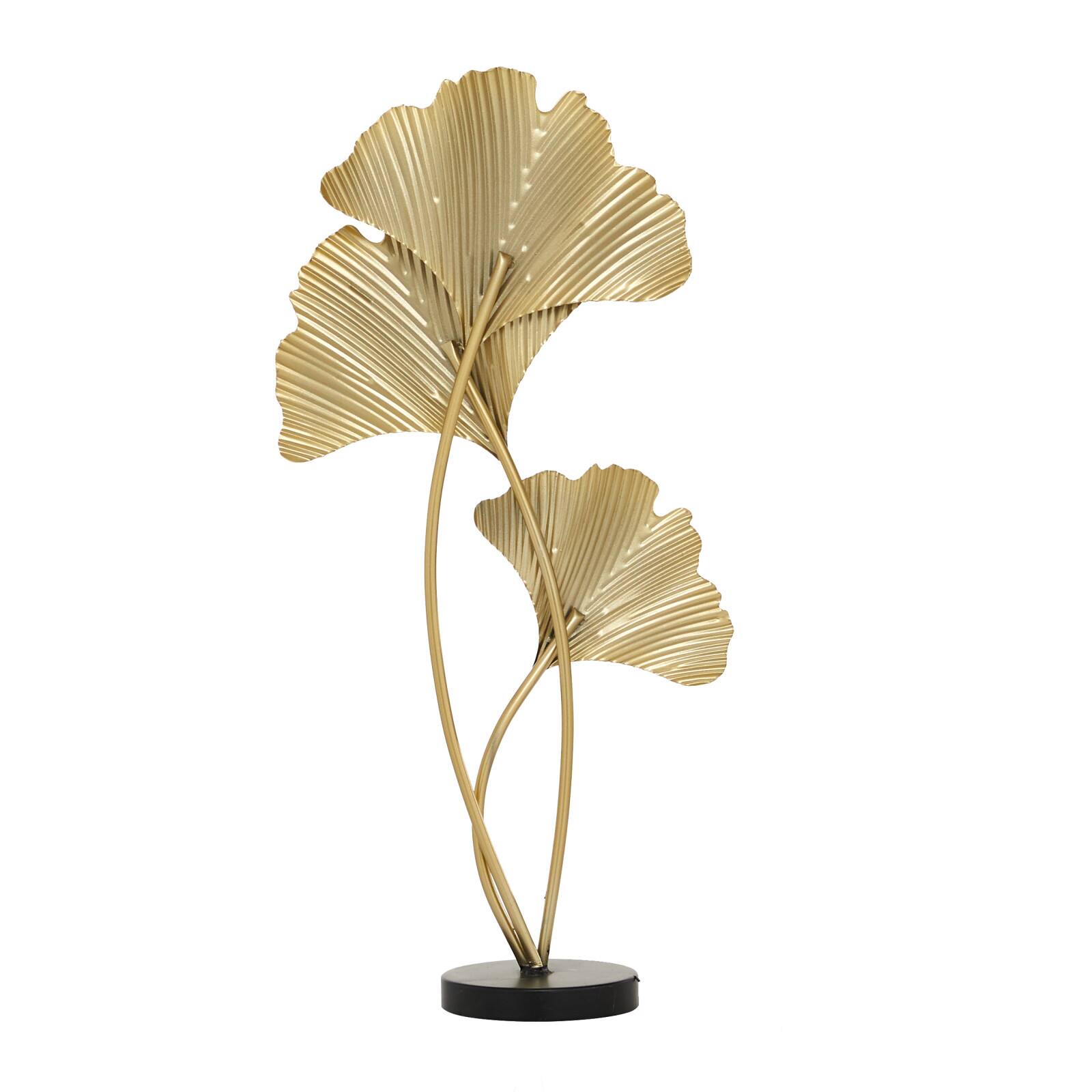 24&#x22; White &#x26; Gold Metal Modern Nature Sculpture