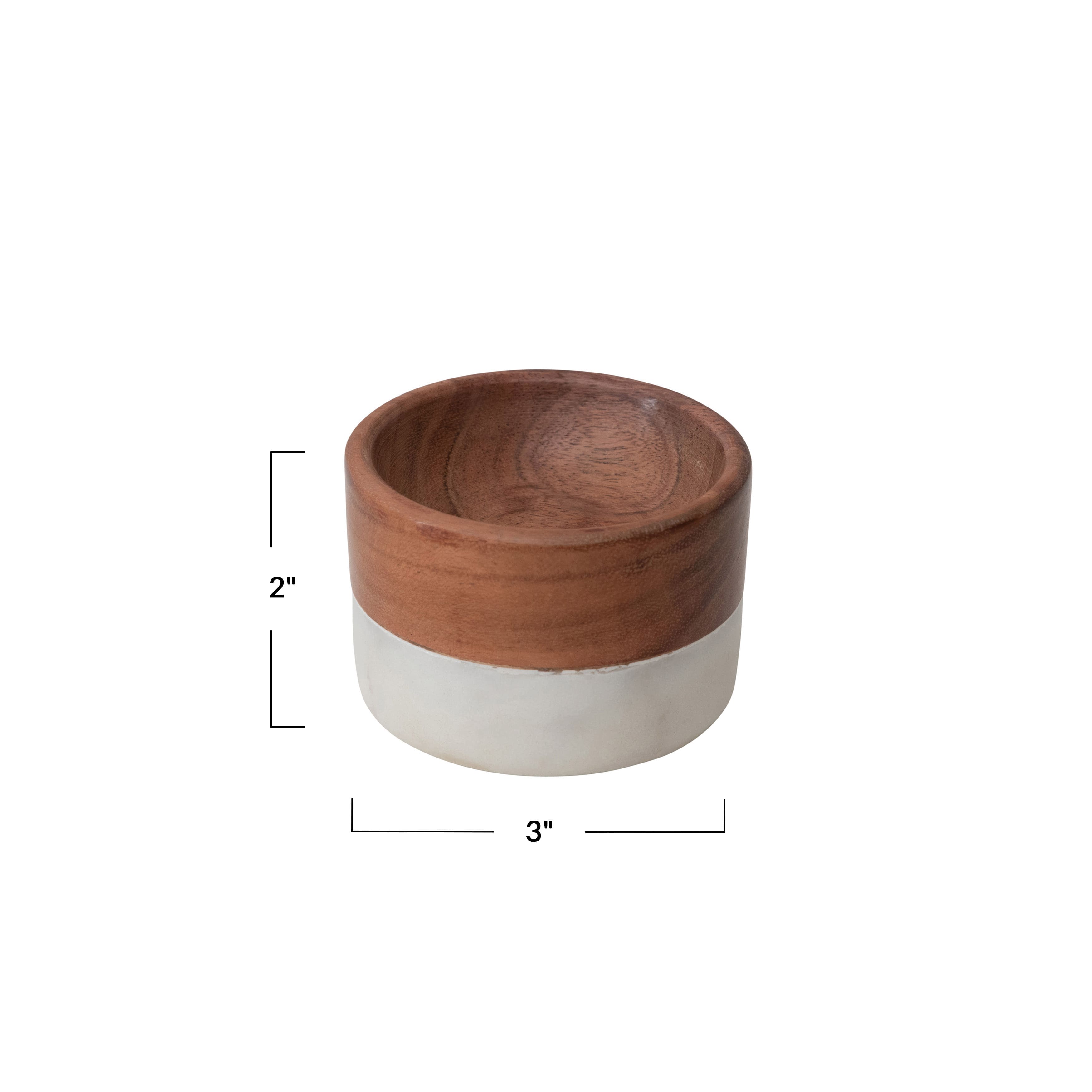 2&#x22; White &#x26; Natural Marble &#x26; Acacia Wood Pinch Pot