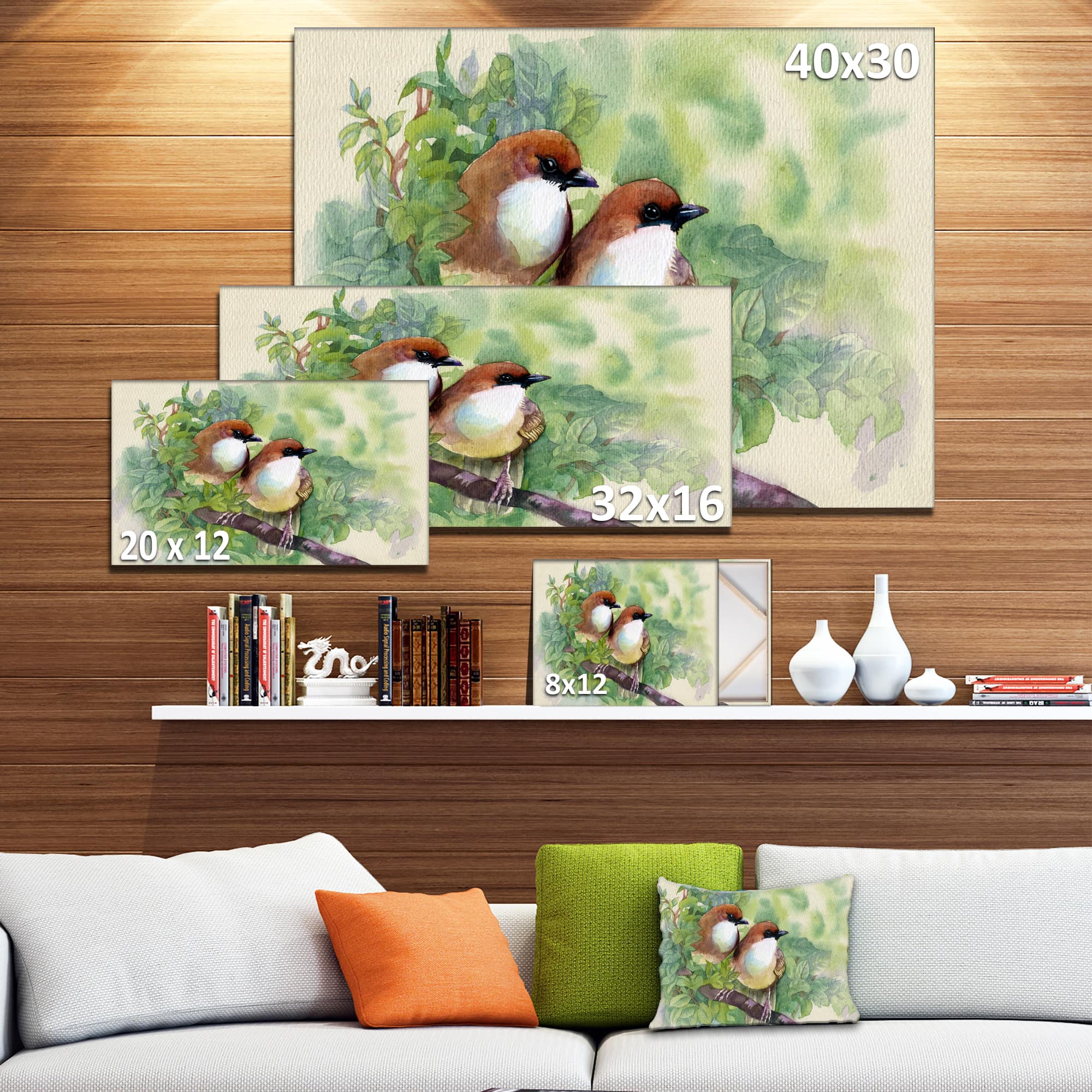 Designart - Birds of Spring - Modern Animal Painting Canvas Print