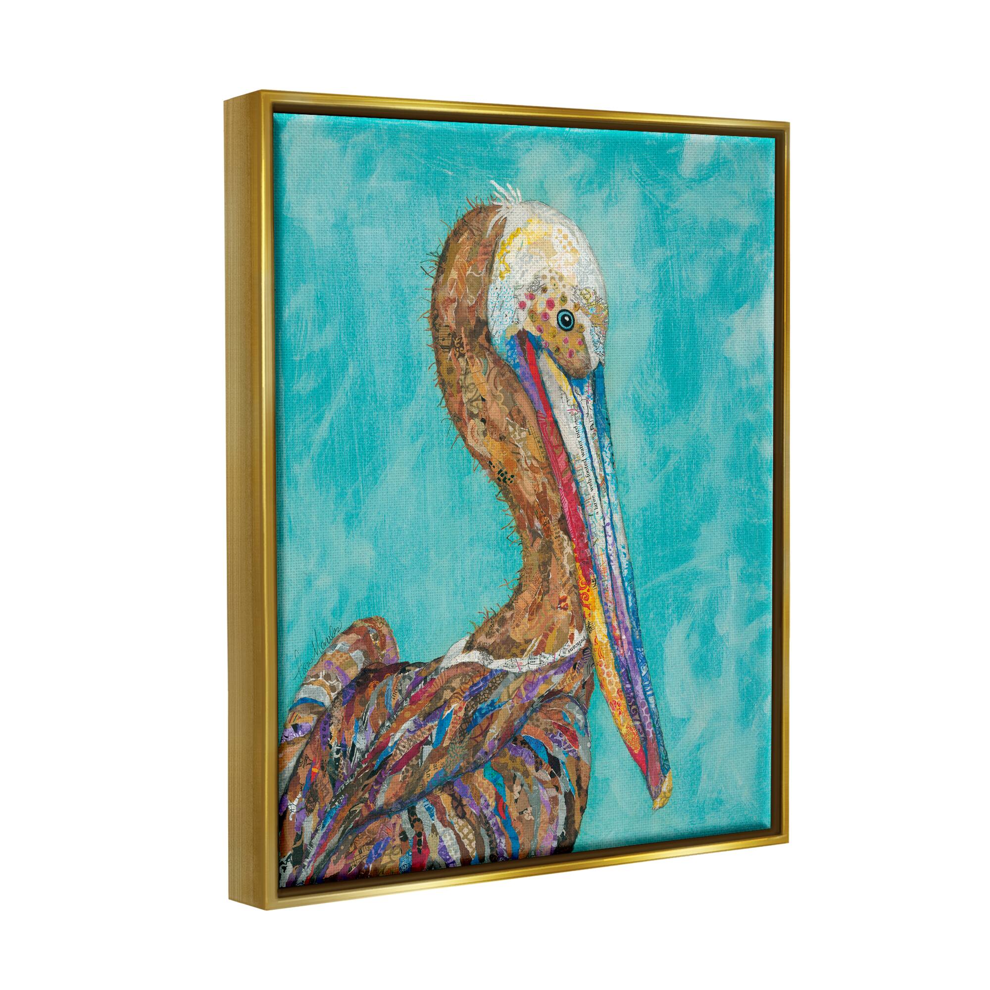 Stupell Industries Beautiful Pelican Bird Vivid Patterns Framed Floater Canvas Wall Art