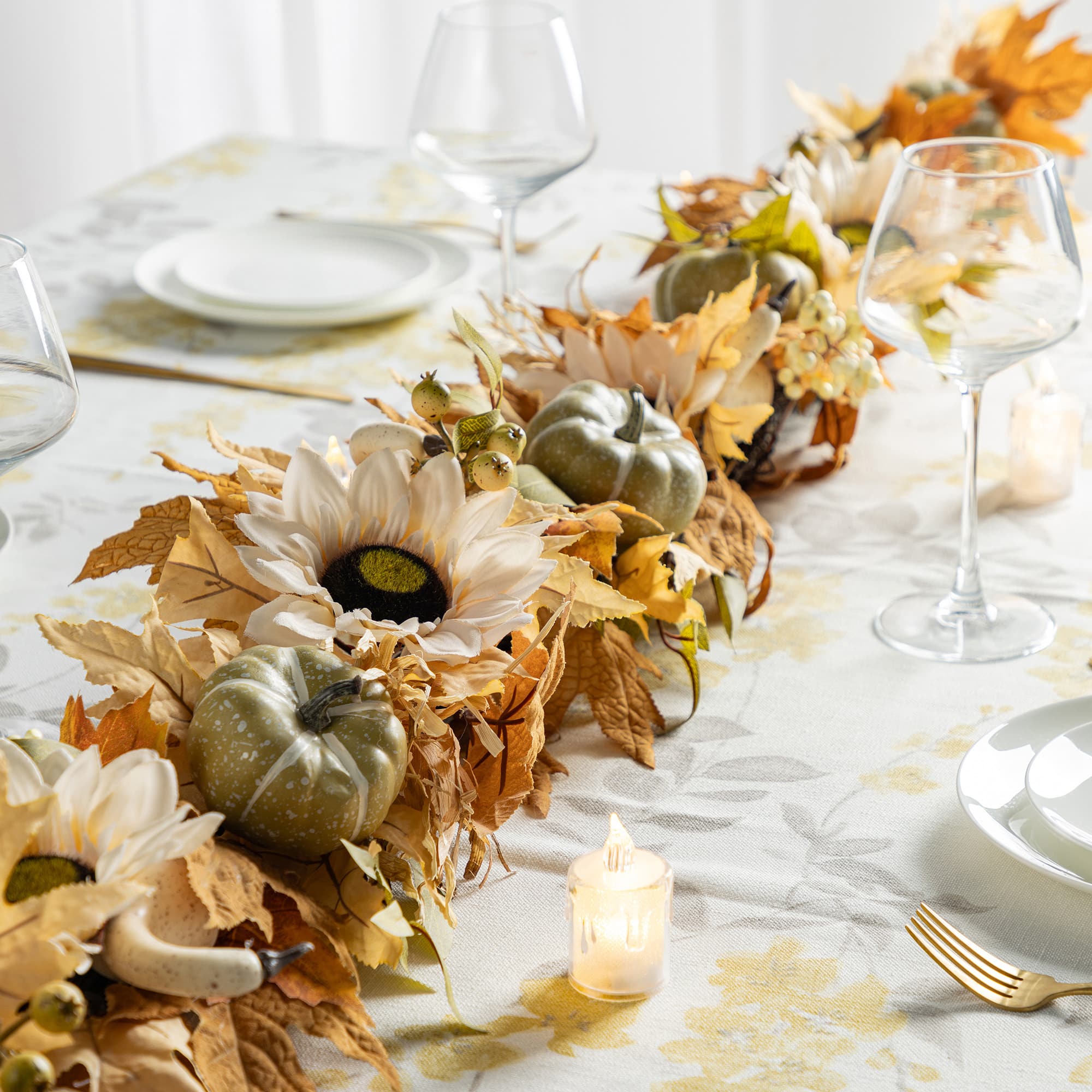 Glitzhome&#xAE; 72&#x22; Fall Neutral Sunflower, Pumpkin and Leaf Garland