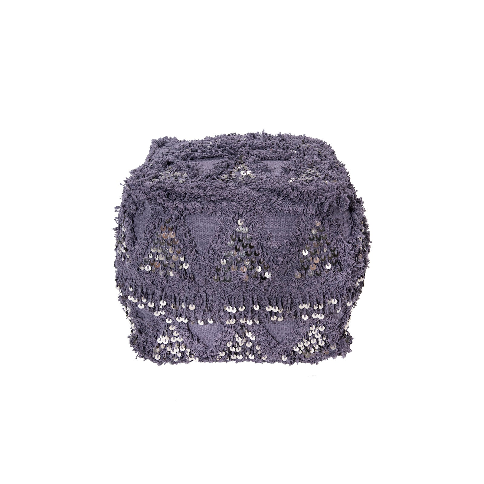 Hello Honey® 16" Square Moroccan Wedding Quilt Pouf with Fringe & Sequins