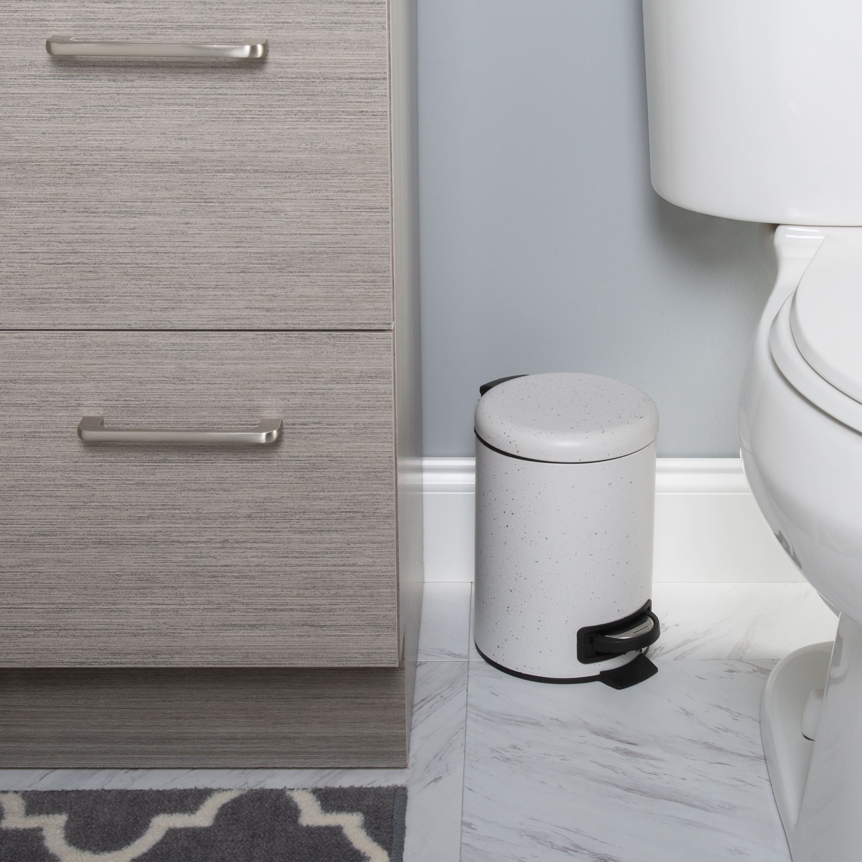 Elle Décor White Speckled Design Step Bin with Lid Trash Can