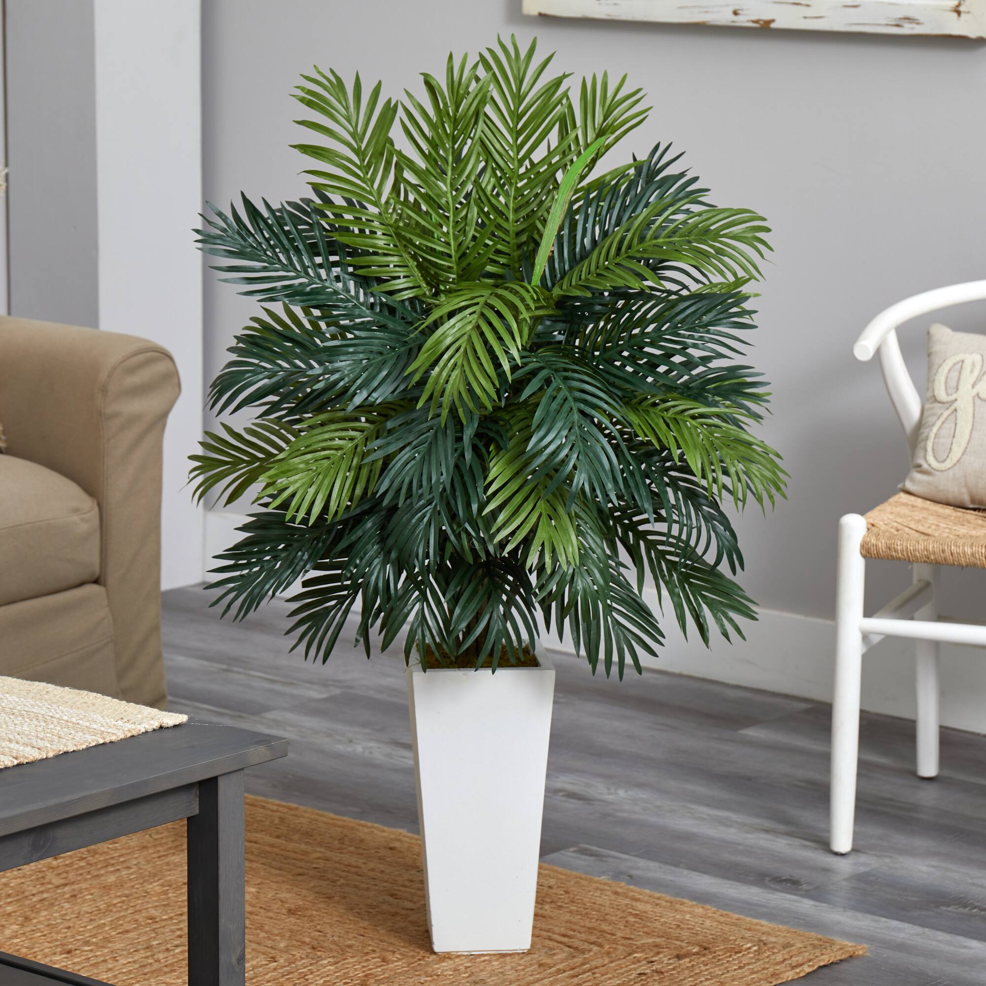 4ft. Areca Palm Artificial Plant in White Tower Planter