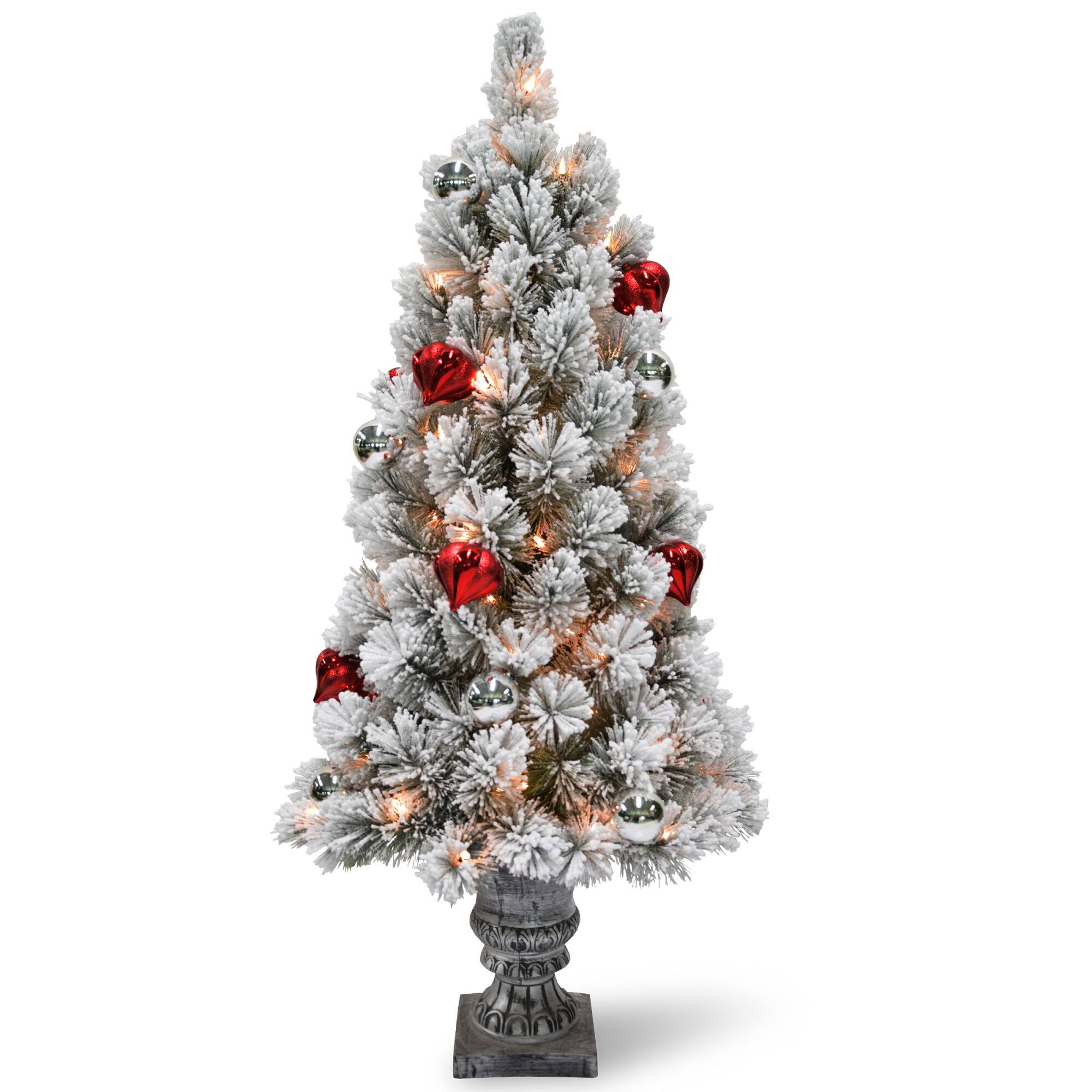 5ft. Pre-Lit Snowy Bristle Pine Artificial Christmas Tree in Silver Urn, Clear Lights