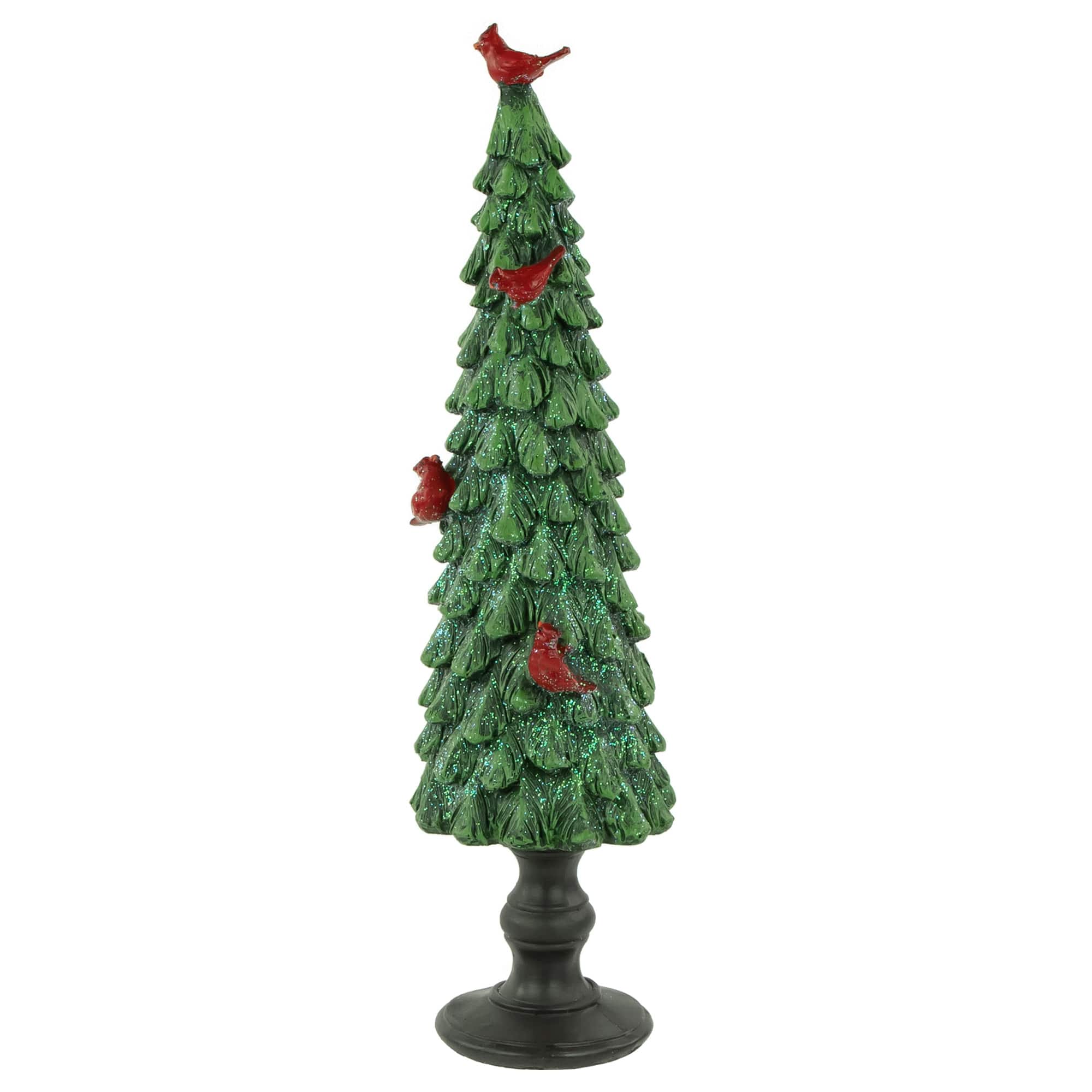 14.5" Green & Red Glittered with Red Cardinals Decoration Christmas Tree