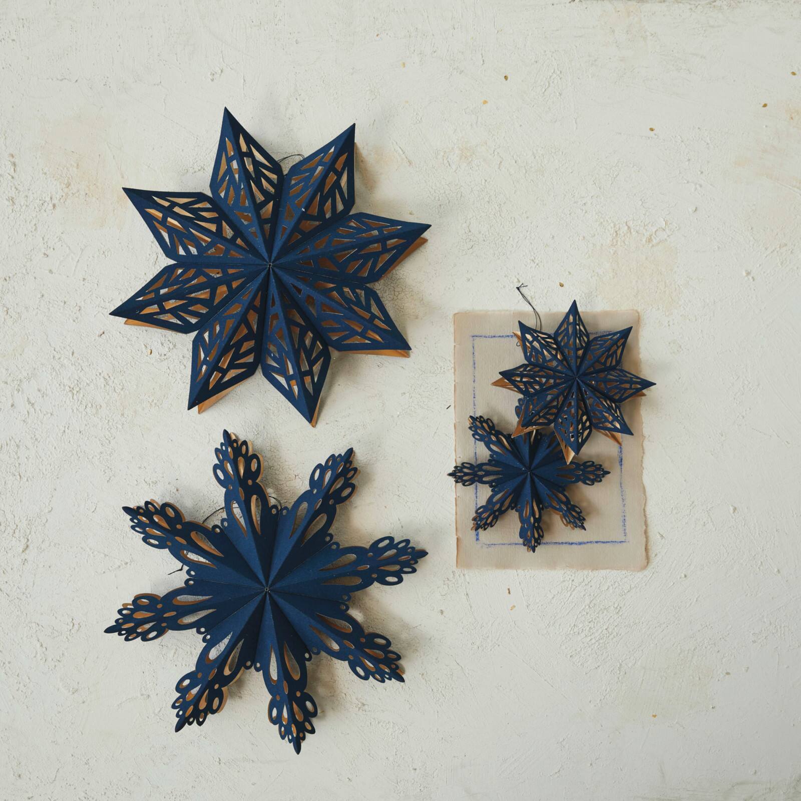 Hello Honey® Navy & Gold Flocked Paper Snowflake Ornament Set