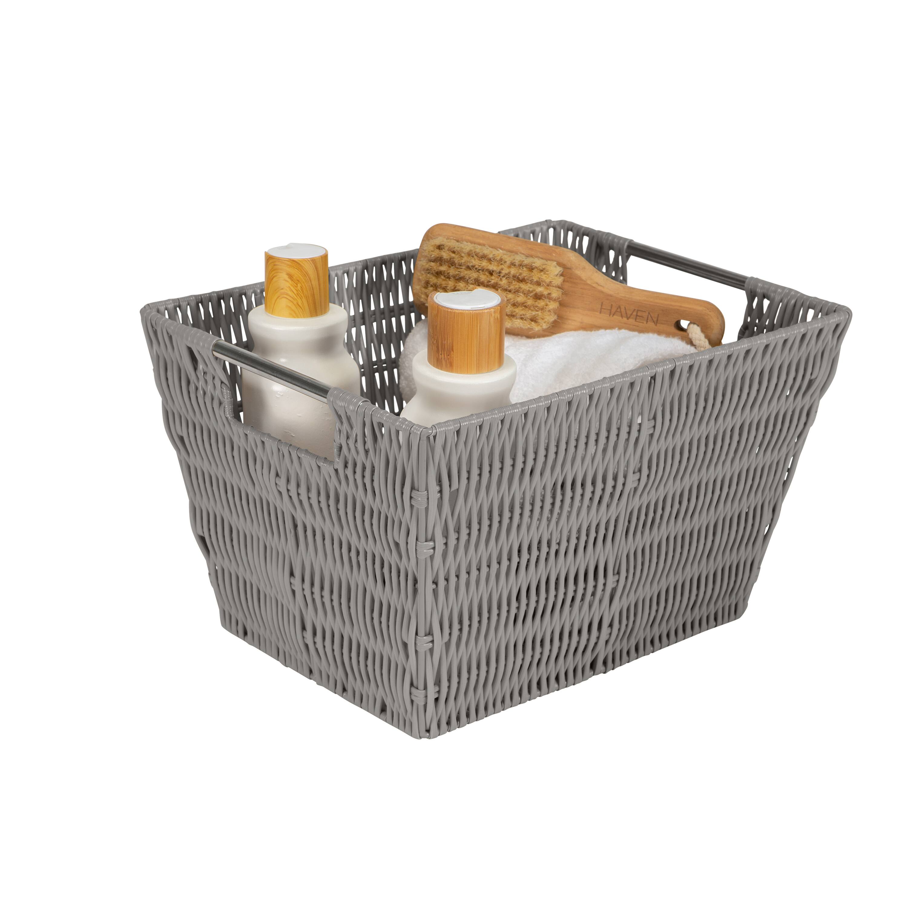 Simplify Medium Gray Rattan Storage Basket