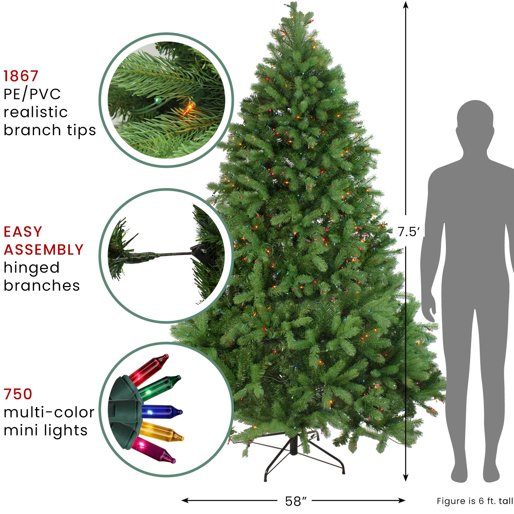 7.5ft. Pre-Lit Noble Fir Full Artificial Christmas Tree, Multicolor Lights