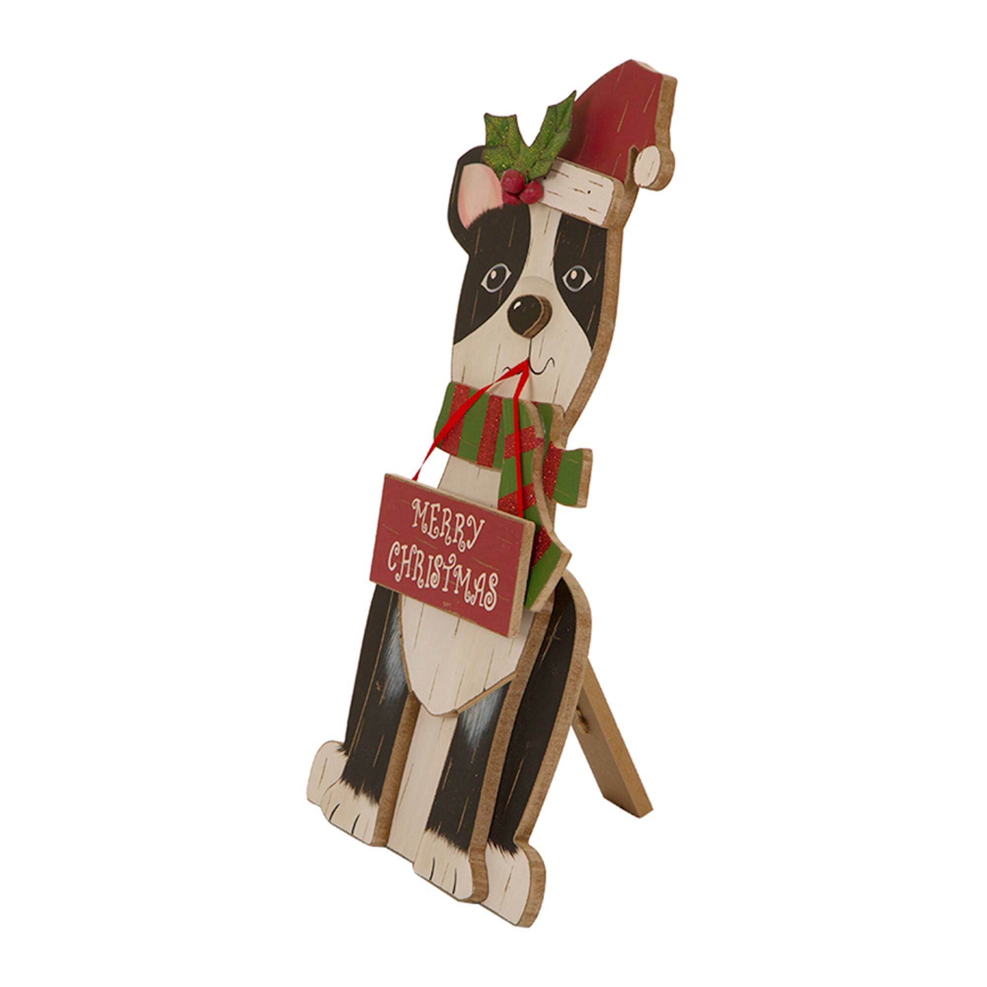 Glitzhome&#xAE; 16&#x22; Wooden Dog Christmas D&#xE9;cor Accent