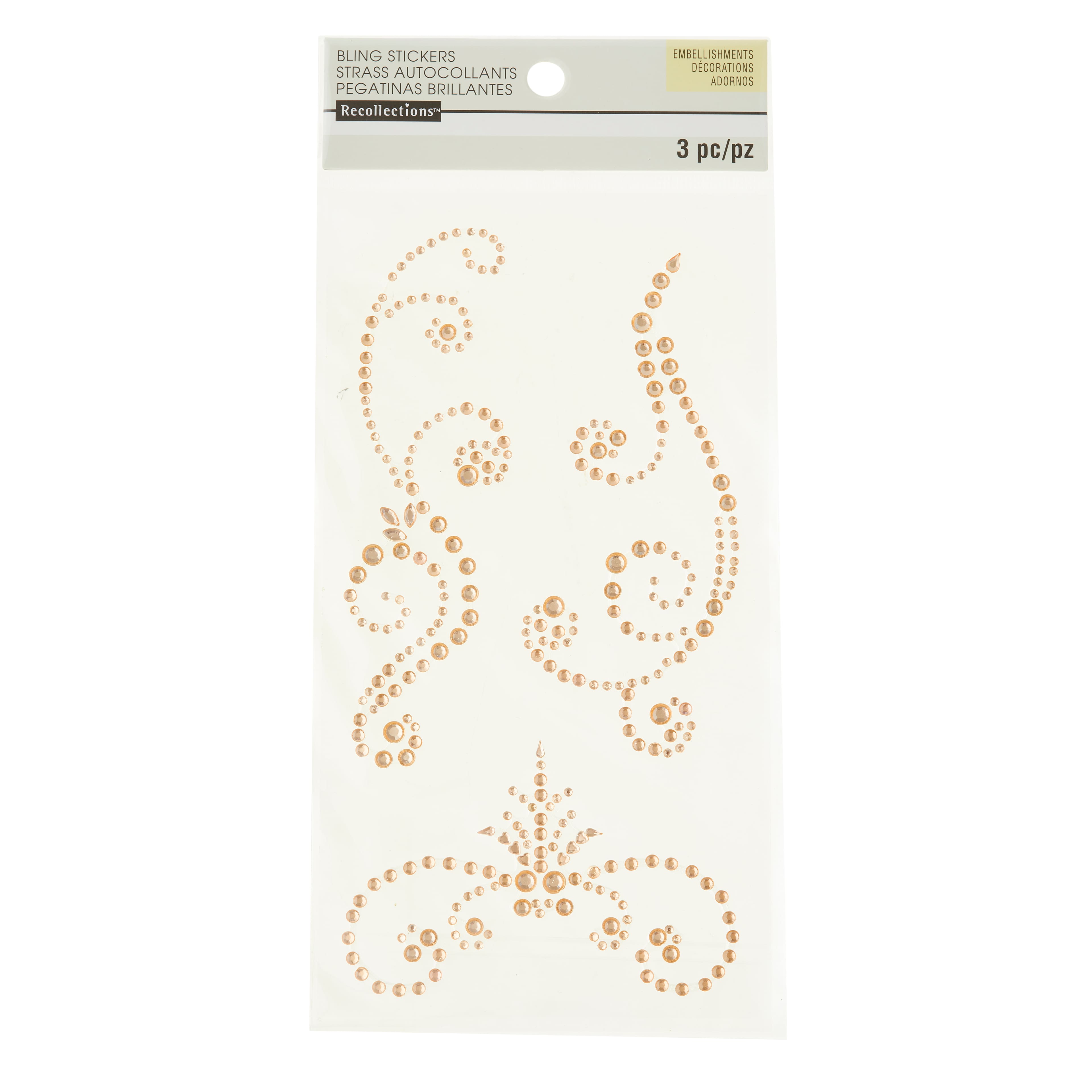 12 Packs: 3 ct. (36 total) Champagne Rhinestone Flourish Stickers by Recollections™