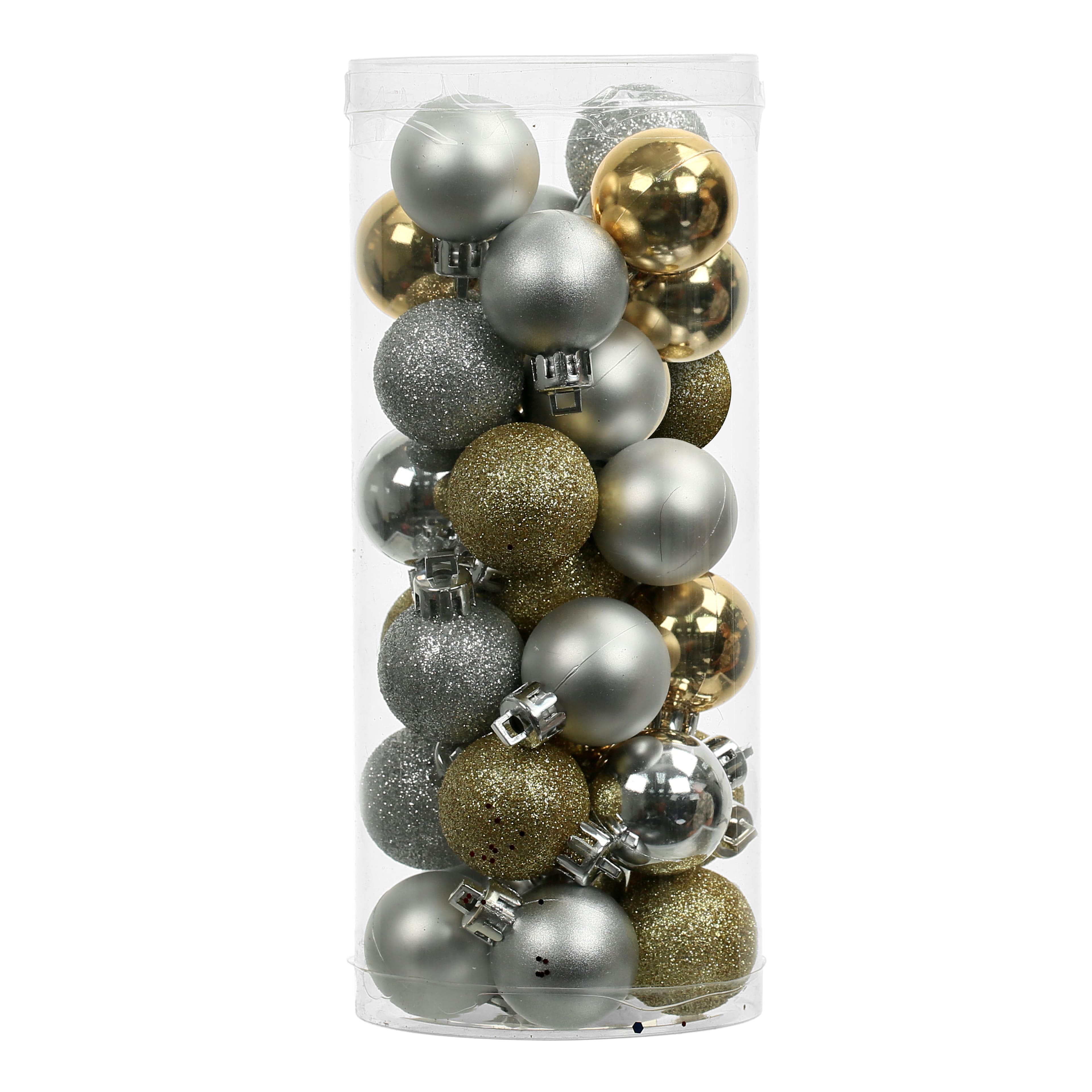 34 Pack 1&#x22; Silver &#x26; Gold Plastic Ball Ornaments by Ashland&#xAE;