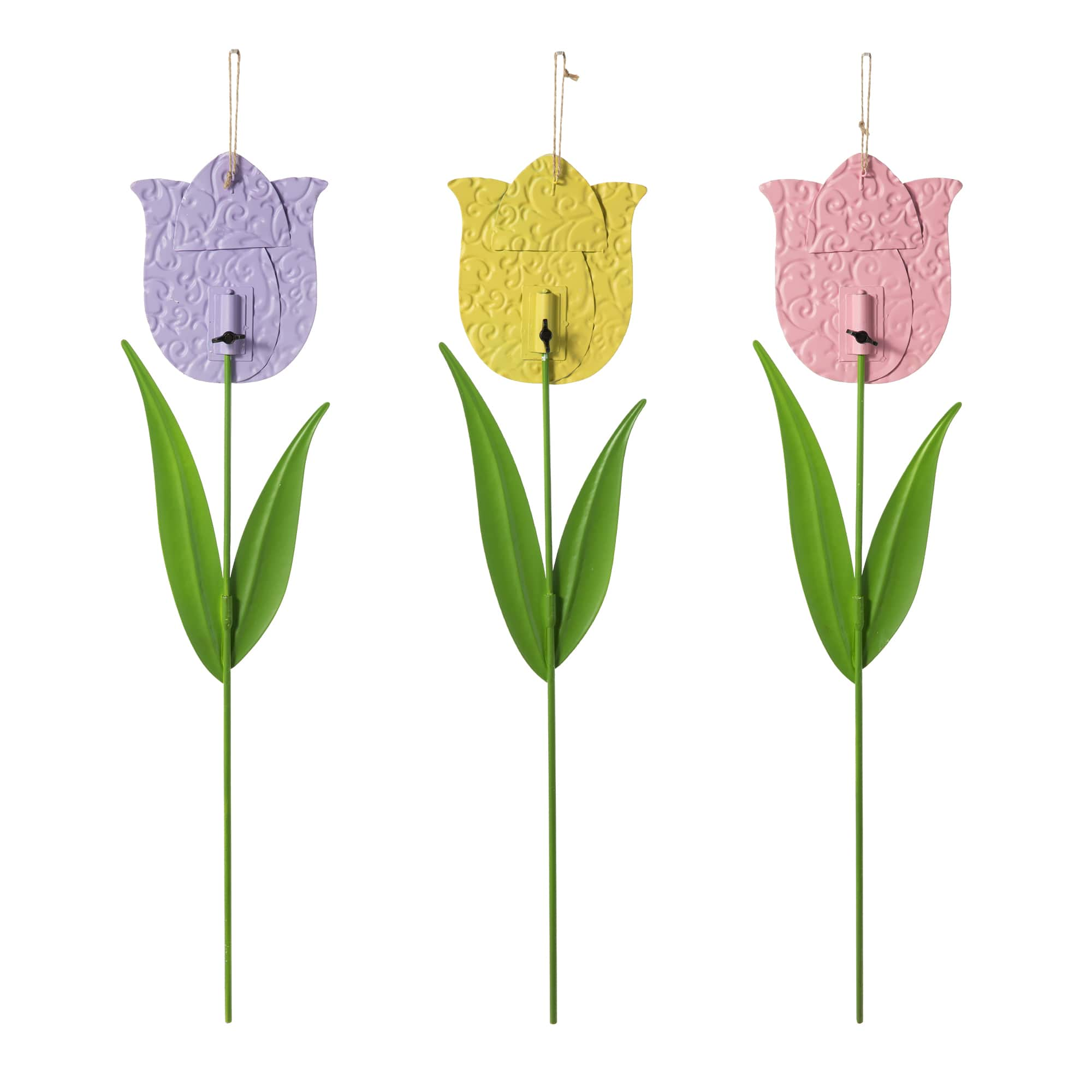 Glitzhome&#xAE; 24&#x22; Easter Metal Tulips Yard Stake Set