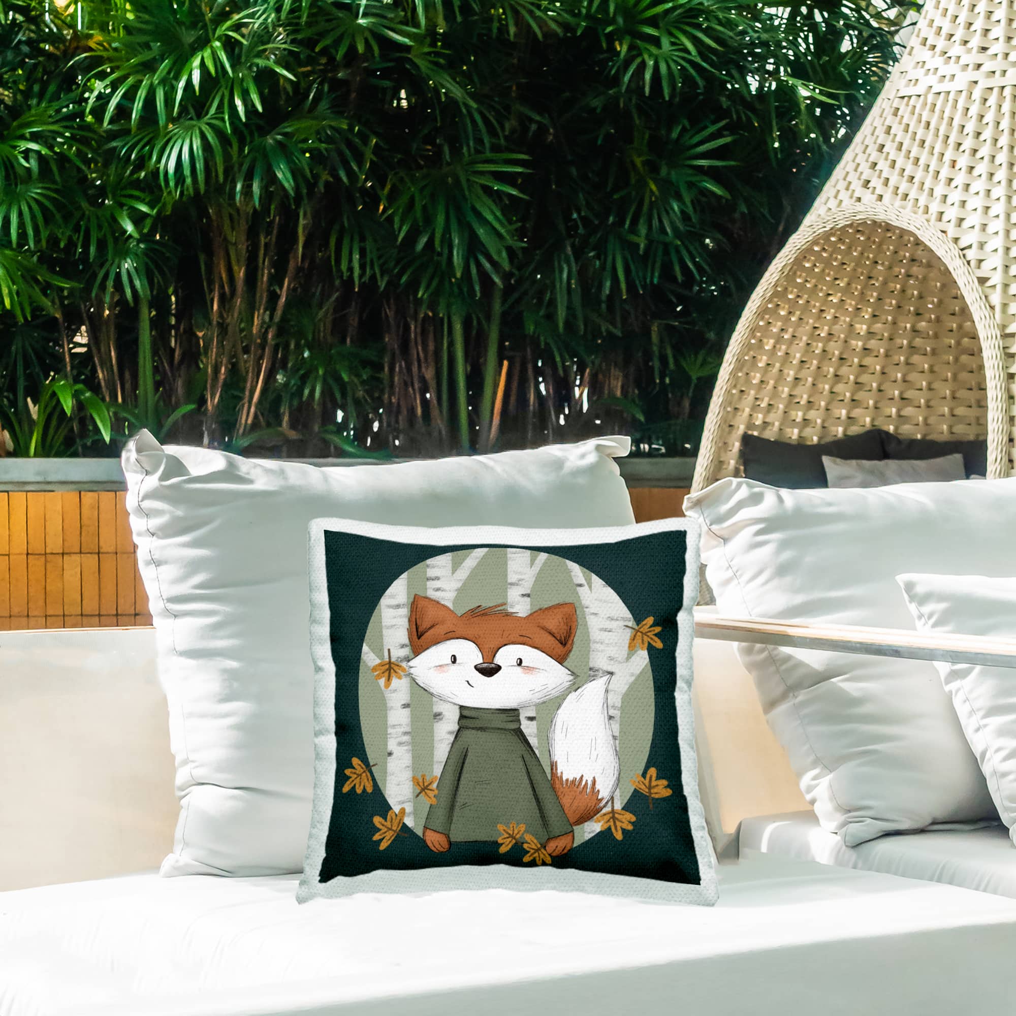 Stupell Industries Autumnal Fox & Birch Trees Outdoor Printed Pillow