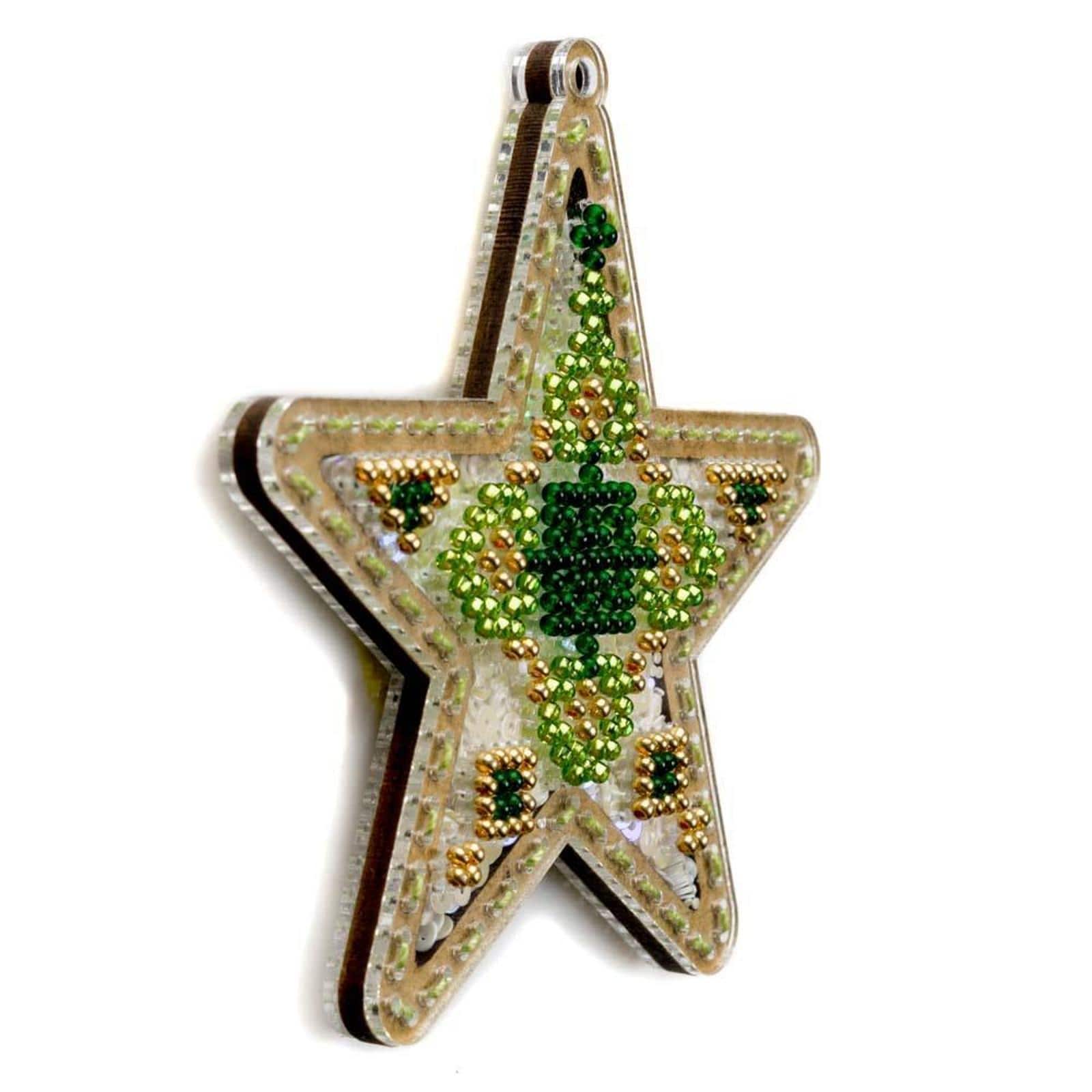 Wonderland Crafts Green & Gold Star Christmas Ornament Bead Embroidery Kit