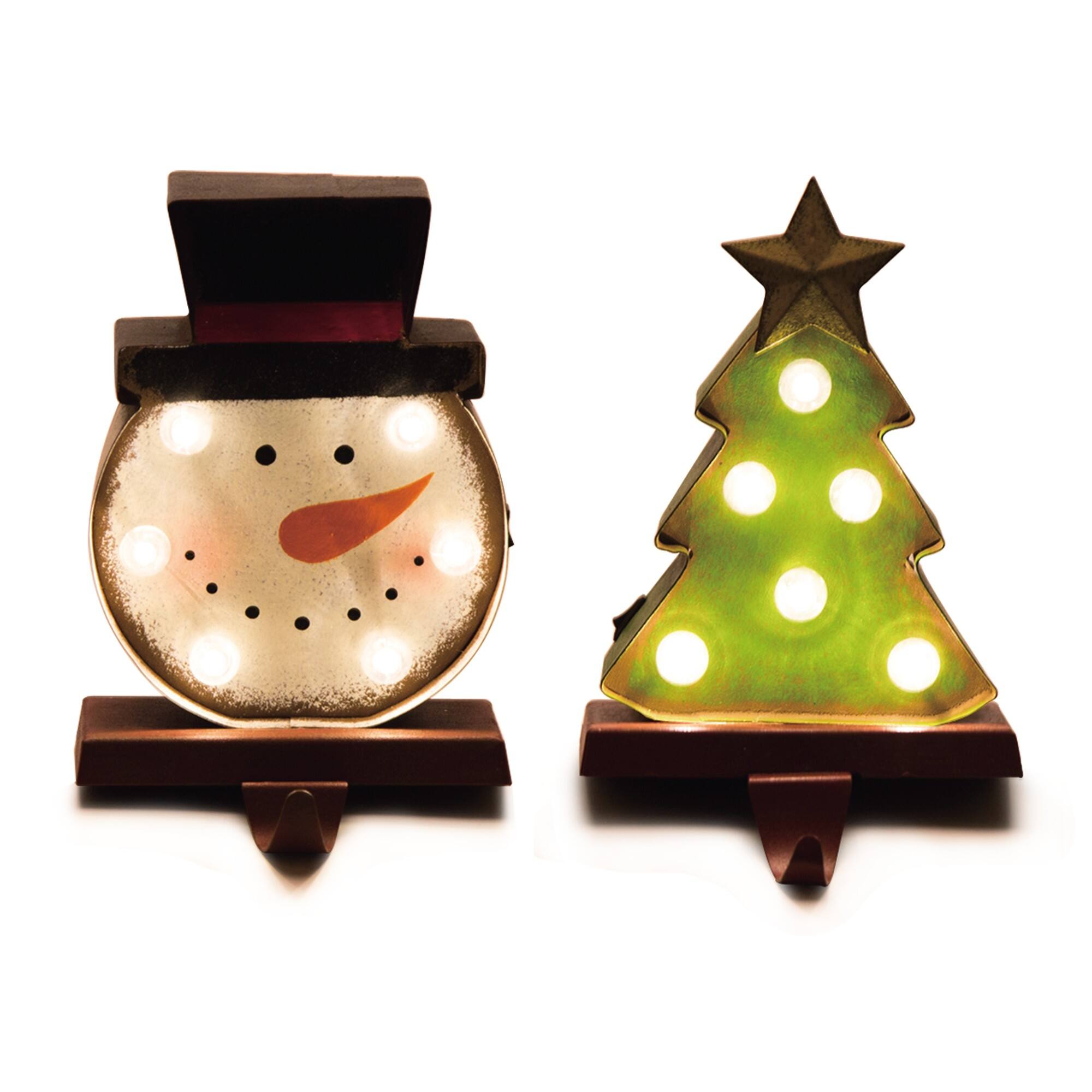 Glitzhome® 7" Marquee LED Snowman Head & Tree Stocking Holder Set